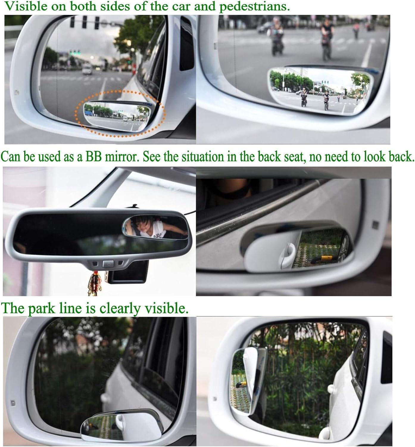 2 pcs blind glass mirror auto mirror blind side mirror 360° wide angle adjustable