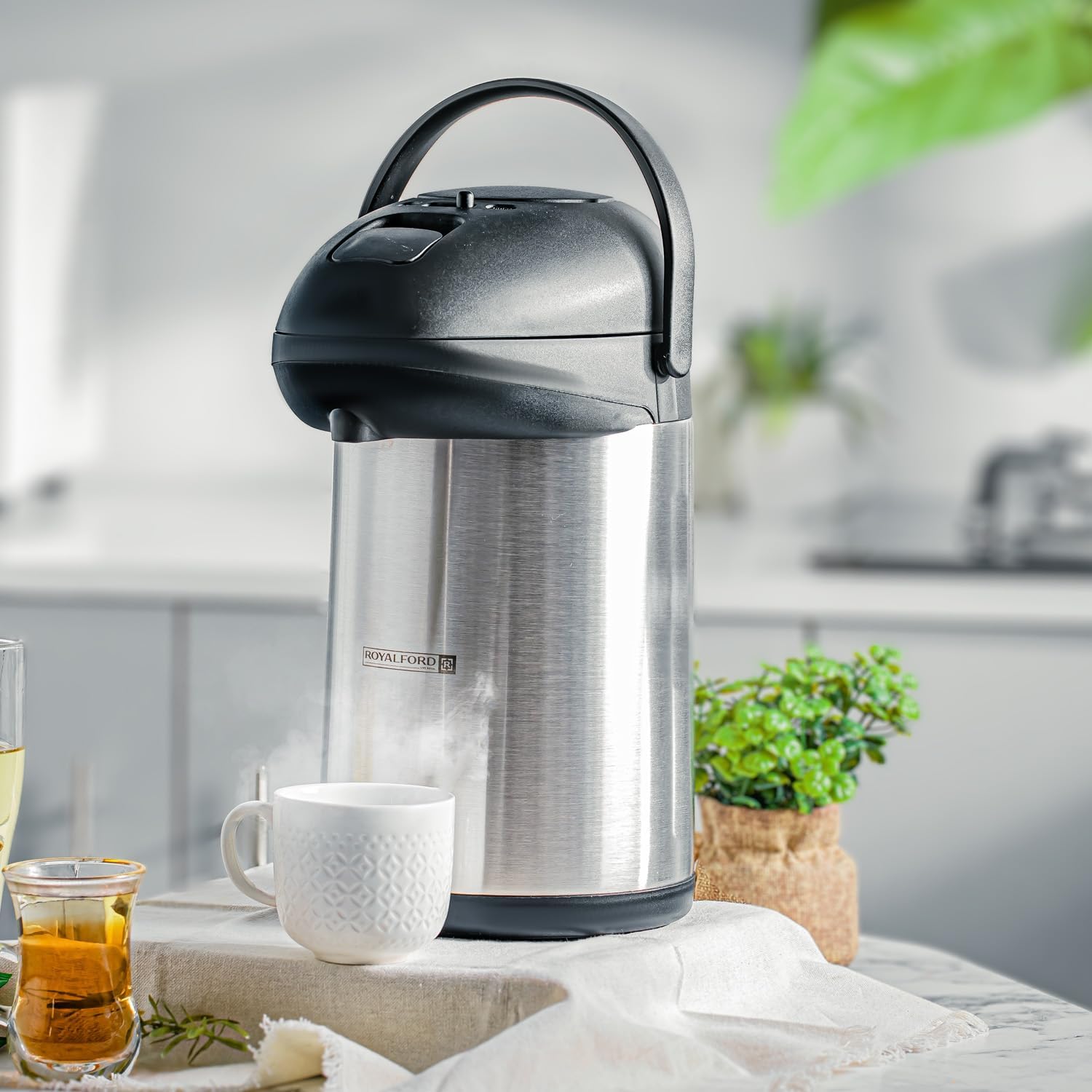 royalford coffee/tea stainless steel vacuum flask, 3 litres, rf 8336