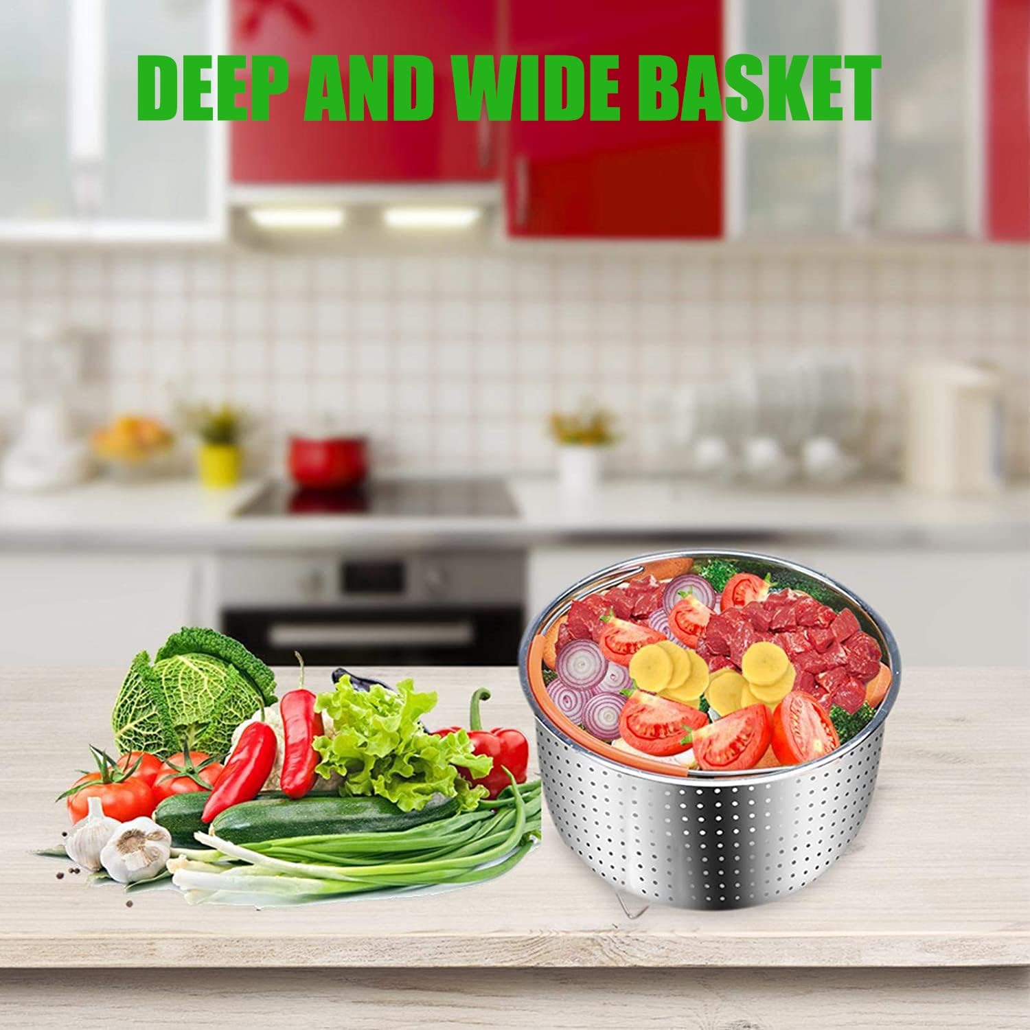 angju stainless steel steam basket, 304 stainless steel rice cooker steam pot pressure cooker anti scald steamer, used for steaming vegetables and fruit eggs cleaning basket