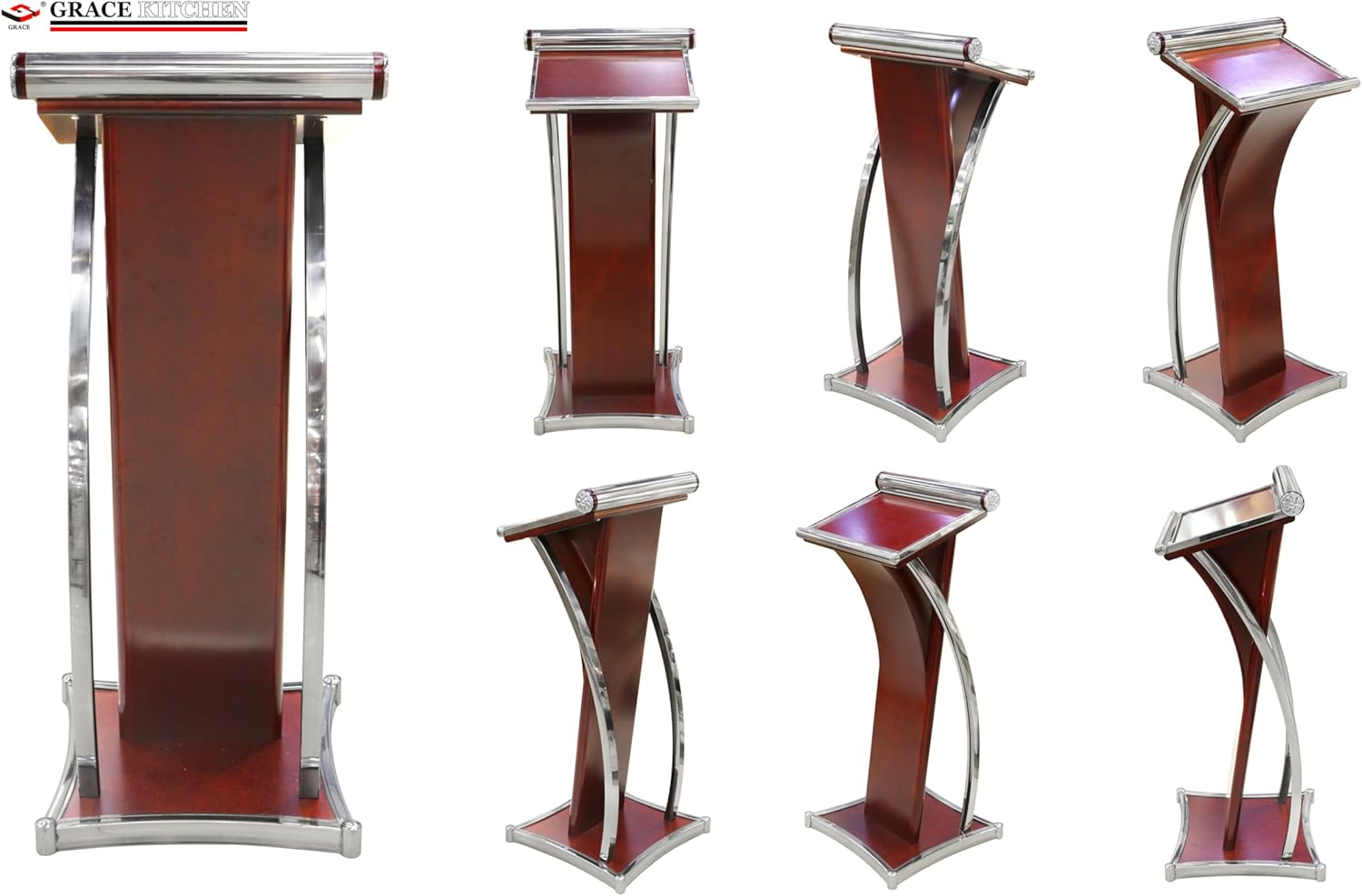 grace podium stand wood,podium pulpit for church, lecterns & podiums modern with tilted reading surface for churches entrance, classroom 50x50x117cm (wooden brown)