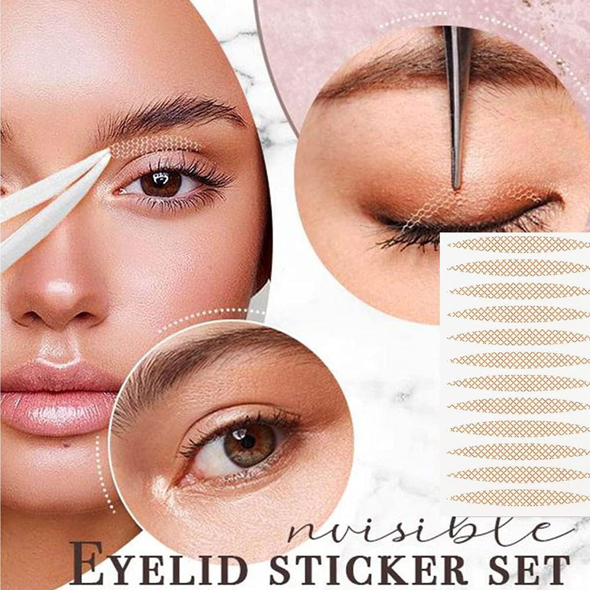 1200 pcs eyelid tape, droopy eyelid stickers, eyelid lift, invisible instant double eyelid strips, self adhesive eye tapes fiber for droopy mono eyelids, big eye tools with fork rods tweezers