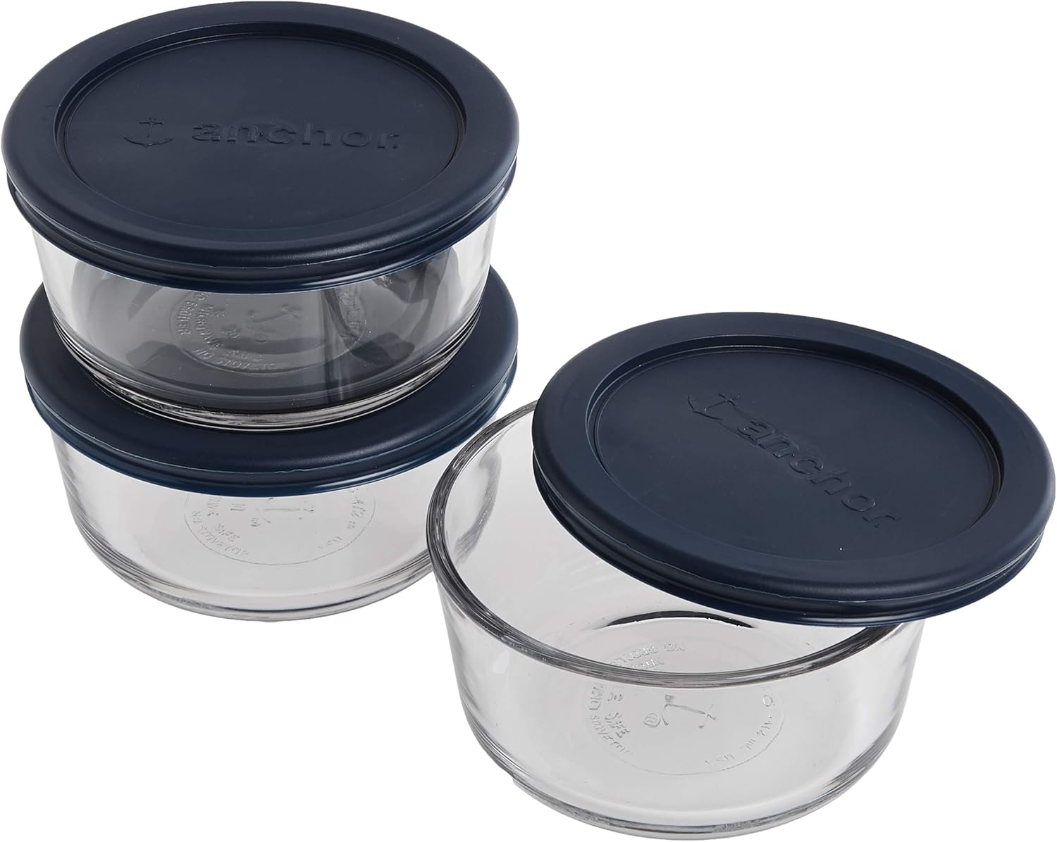 anchor hocking classic glass food storage containers with lids, blue, 2 cup (set of 3)