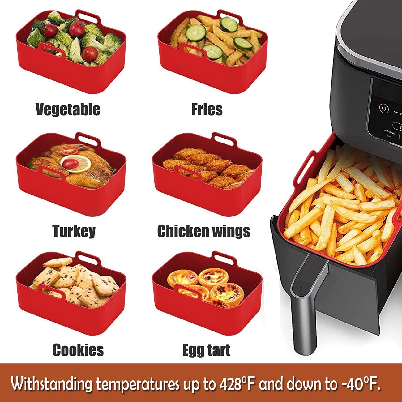 revhq air fryer reusable liner, for ninja foodi dz201/dz401 dualzone air fryer, oven insert silicone bowl, replacement of parchment paper liners, non stick basket for 8qt pot and above