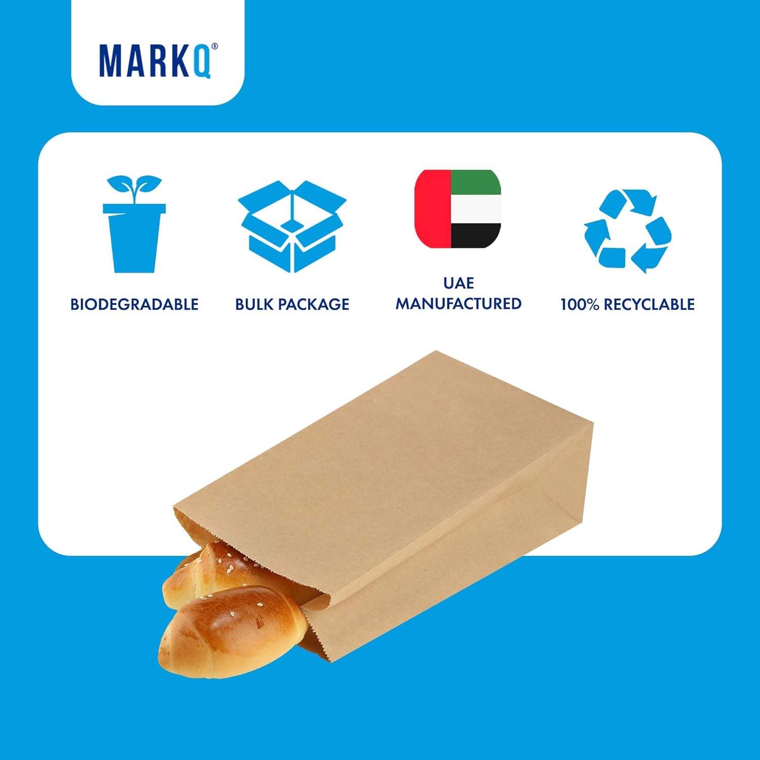 markq [25 bags] kraft brown large paper bags | recyclable lunch bags | paper bags, cookies bags, grocery bags, wedding gift bags, party bags | 33.50 x 15 x 10.5 cm