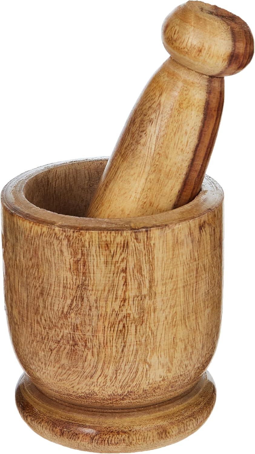 raj wooden mortar and pestle set, 10 cm , wooden, wmo001, garlic crusher , manual spices grinder , chutney maker , ideal for ginger, garlic, herbs grinder
