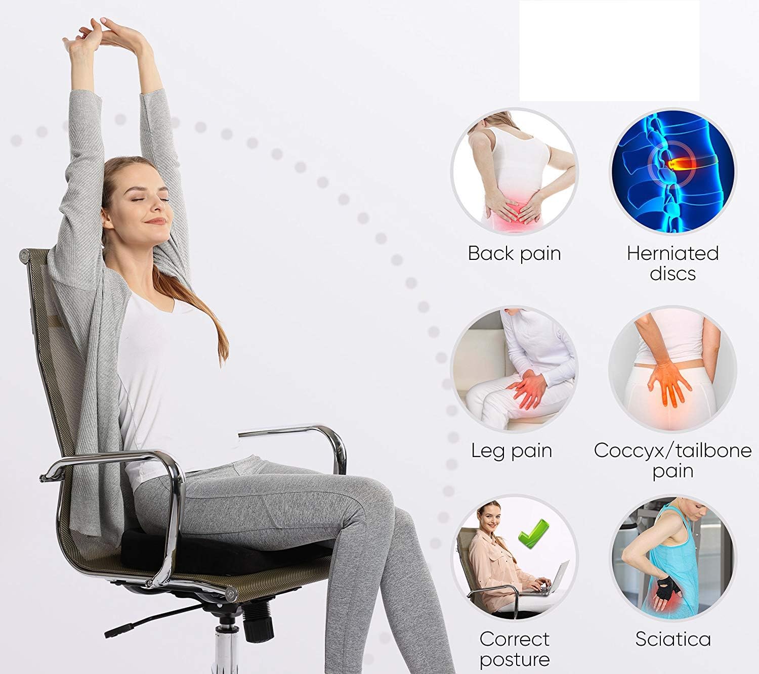 littlesun premium comfort seat cushion – non slip orthopedic 100% memory foam coccyx cushion for tailbone pain – cushion for office chair car seat – back pain & sciatica relief (seat cushion)