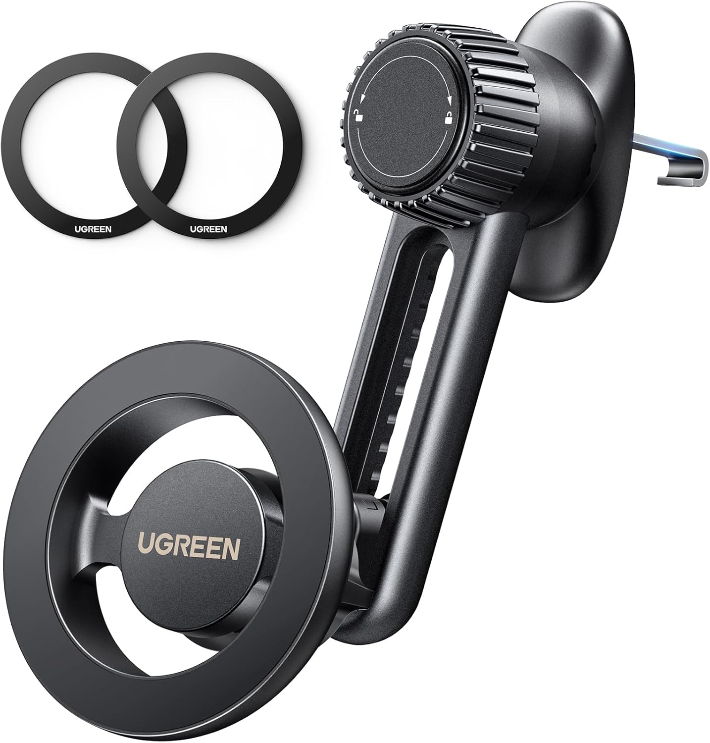 ugreen magsafe car mount magnetic car phone holder, [360° rotation super stable], one hand auto lock, no blocking air vent mobile holder accessories, fit for iphone 16/15/14/13, samsung s25/24/s23