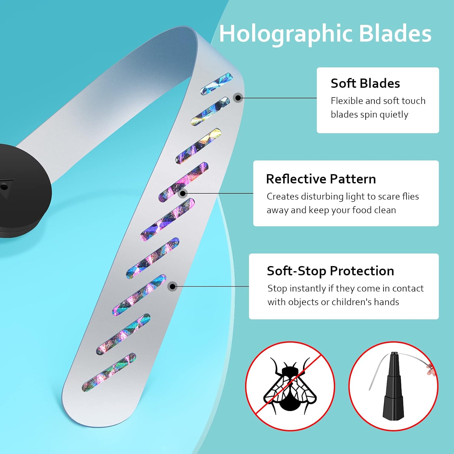 amiaedu fly fans, repellent outdoor indoor keep flies away, table top fan fly spinner with holographic blades for picnic patio home, 4 pack