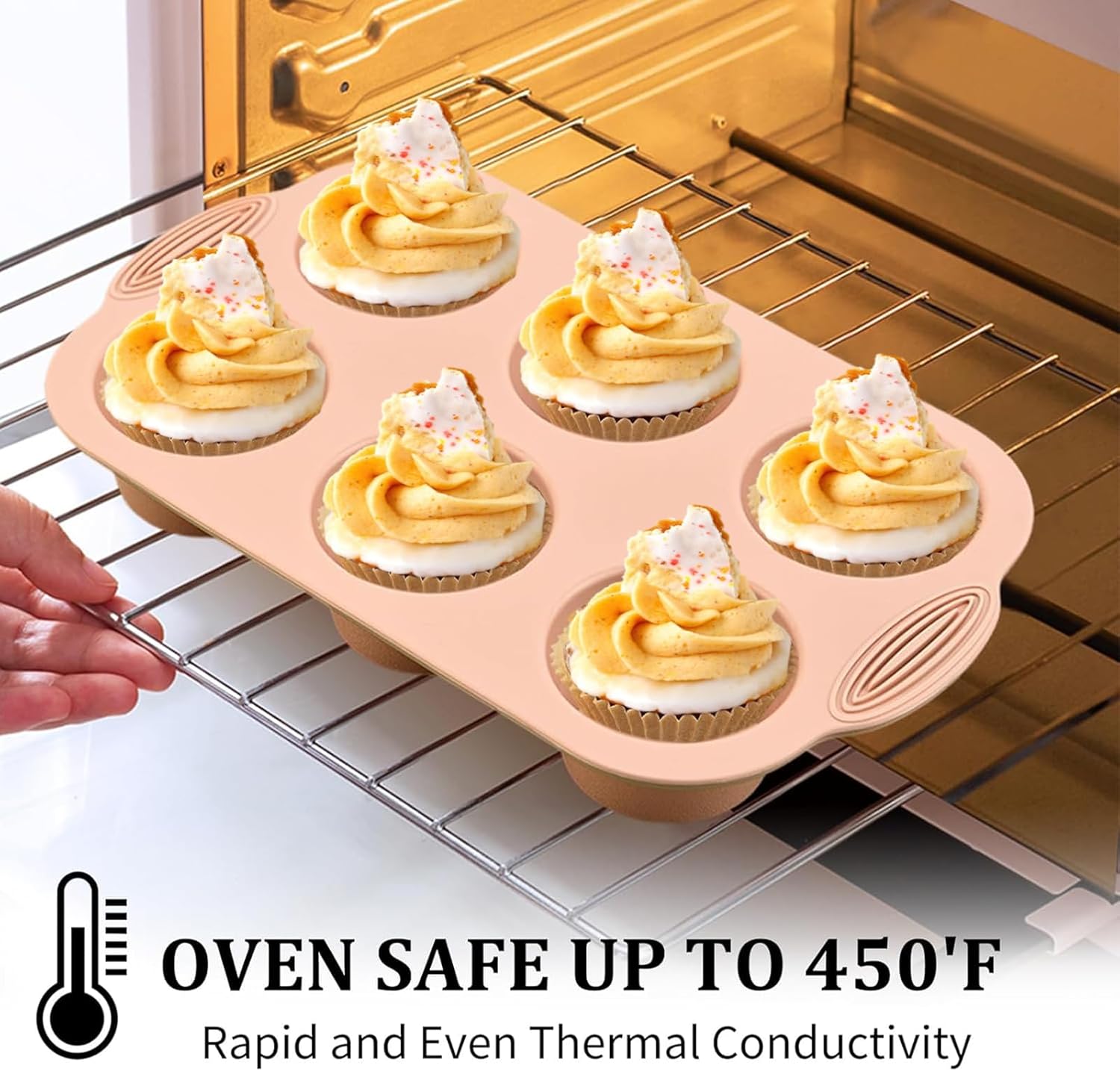 spnor silicone muffin pan, 6 cavity nonstick baking tray for muffins, cupcakes, brownies and more, food grade pack of 3 colors