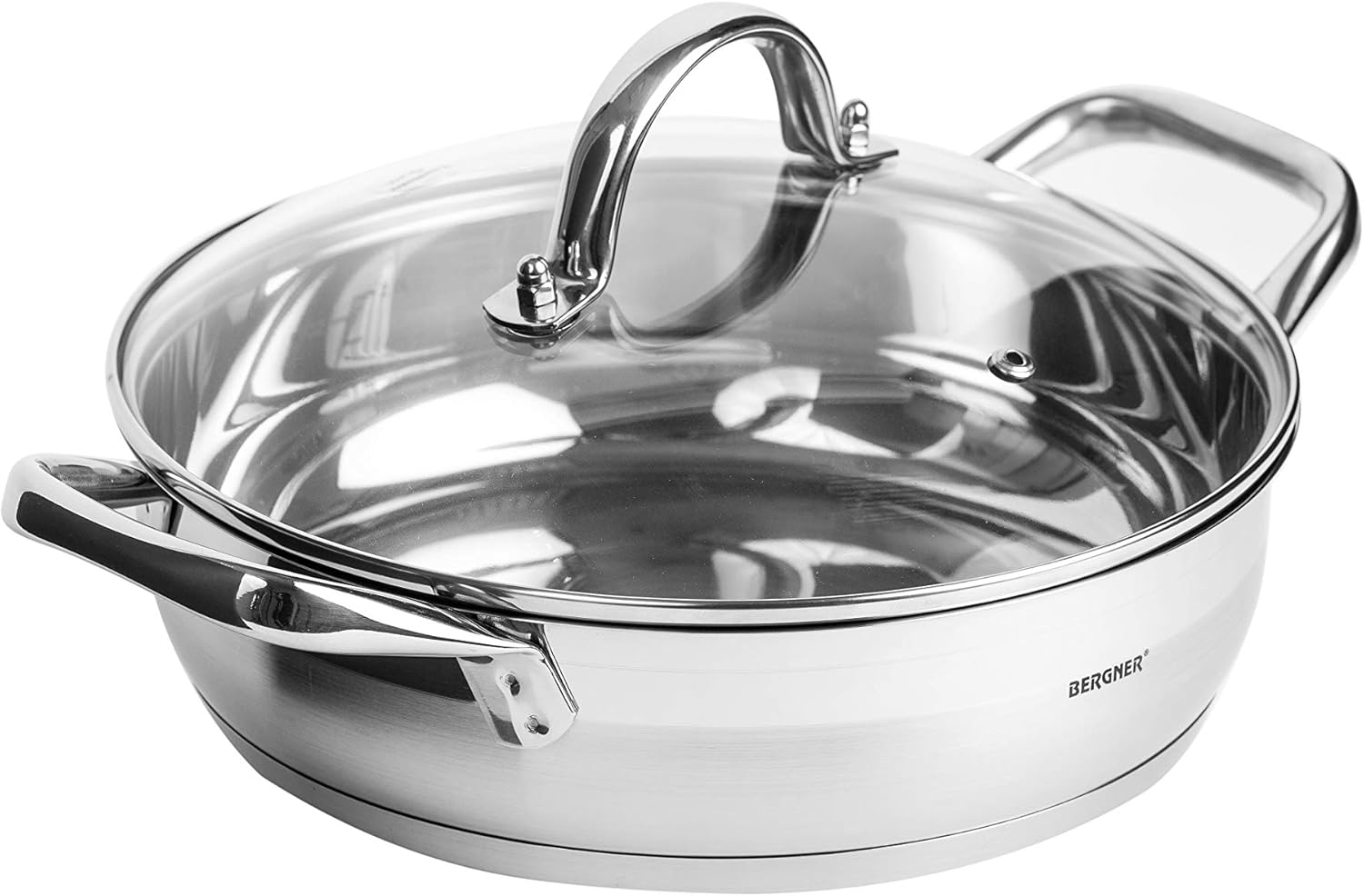 bergner gourmet cooking pot with glass lid set of 2 bg9848, silver, 24 cm, stainless steel