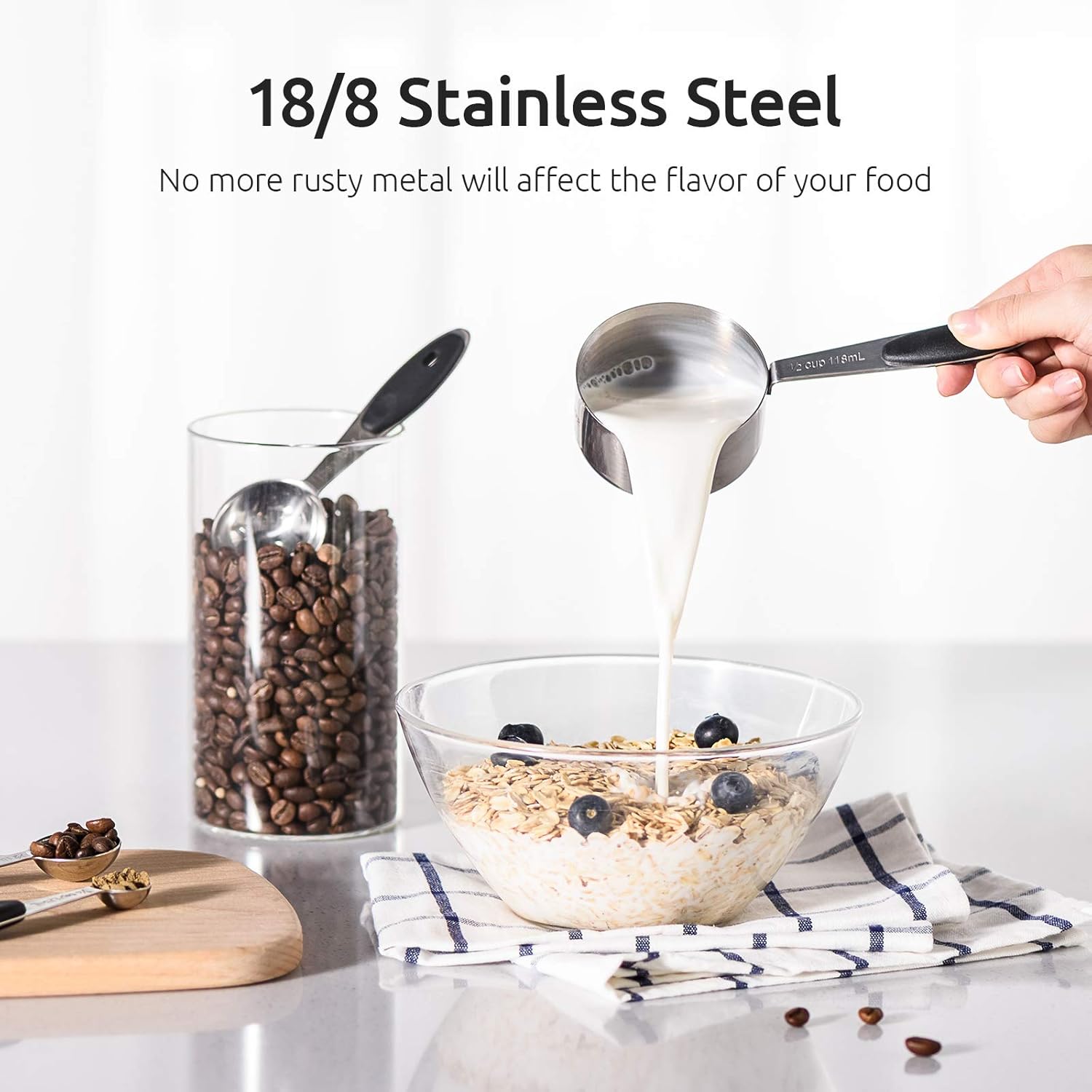 u taste 18/8 stainless steel measuring cups and spoons set of 10, upgraded thickness handle (black)