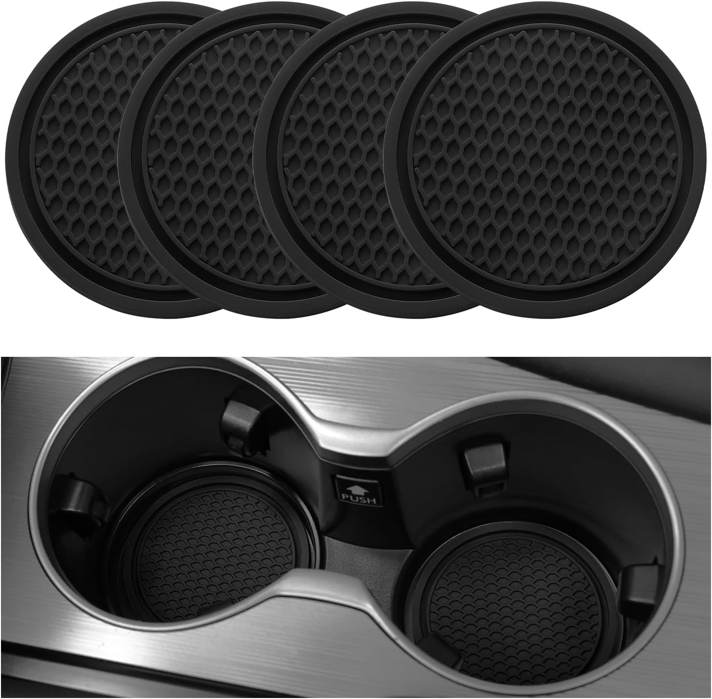 singaro car cup coaster, 4pcs universal non slip cup holders embedded in ornaments coaster, car interior accessories, black
