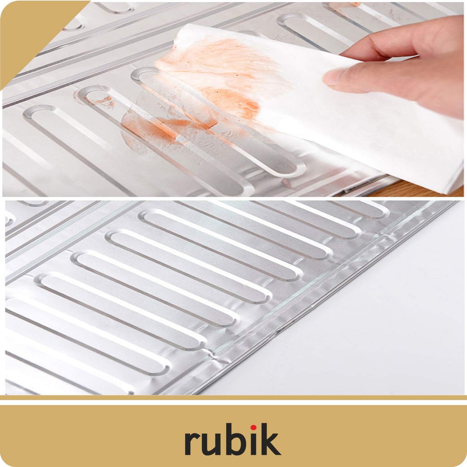 rubik oil splash guard cooking, aluminum foil gas stove oil splatter shield screen for stove top, frying pan, kitchen tool for wall oil (1, silver)