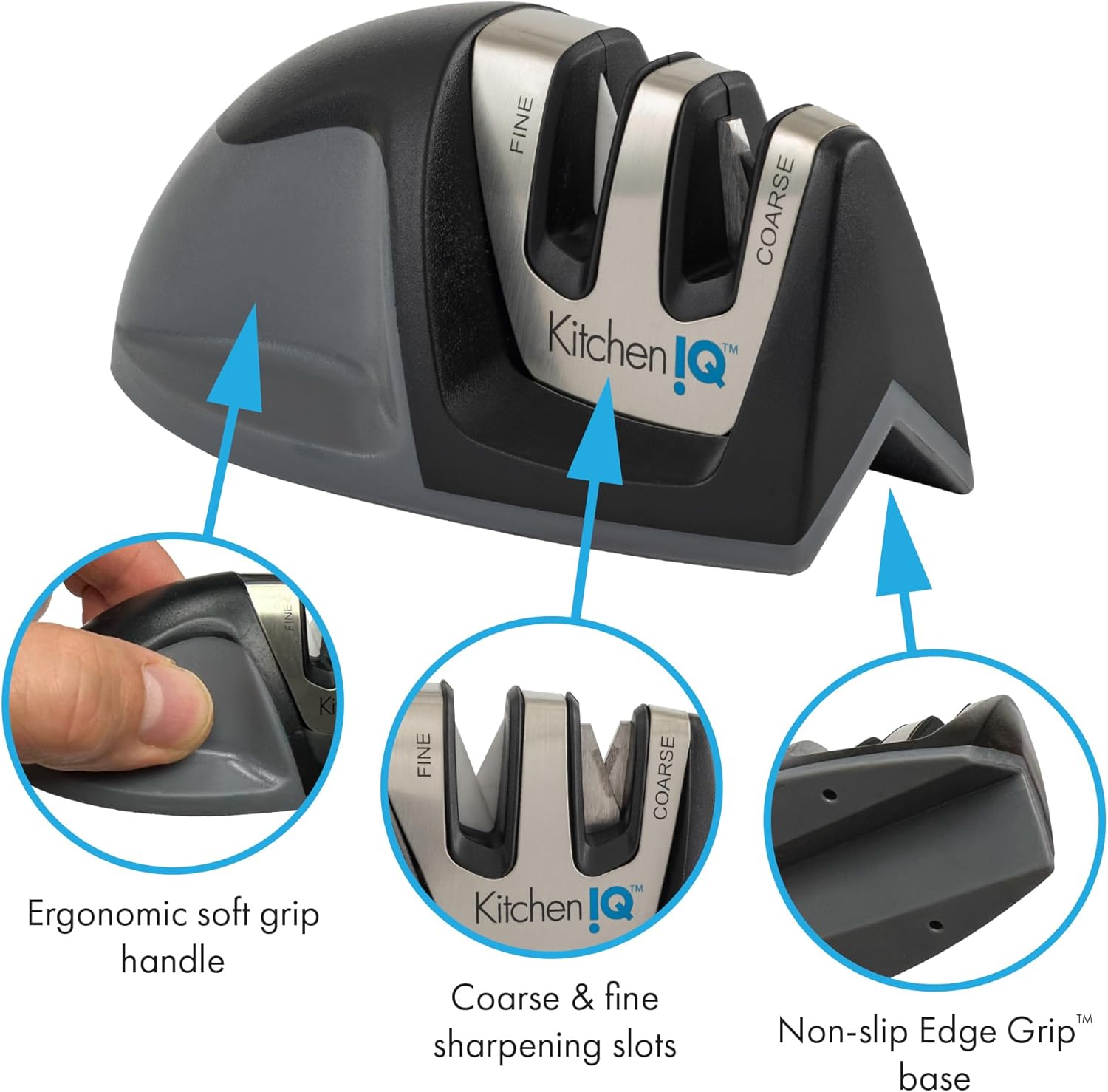 kitcheniq 50009 edge grip 2 stage knife sharpener, black