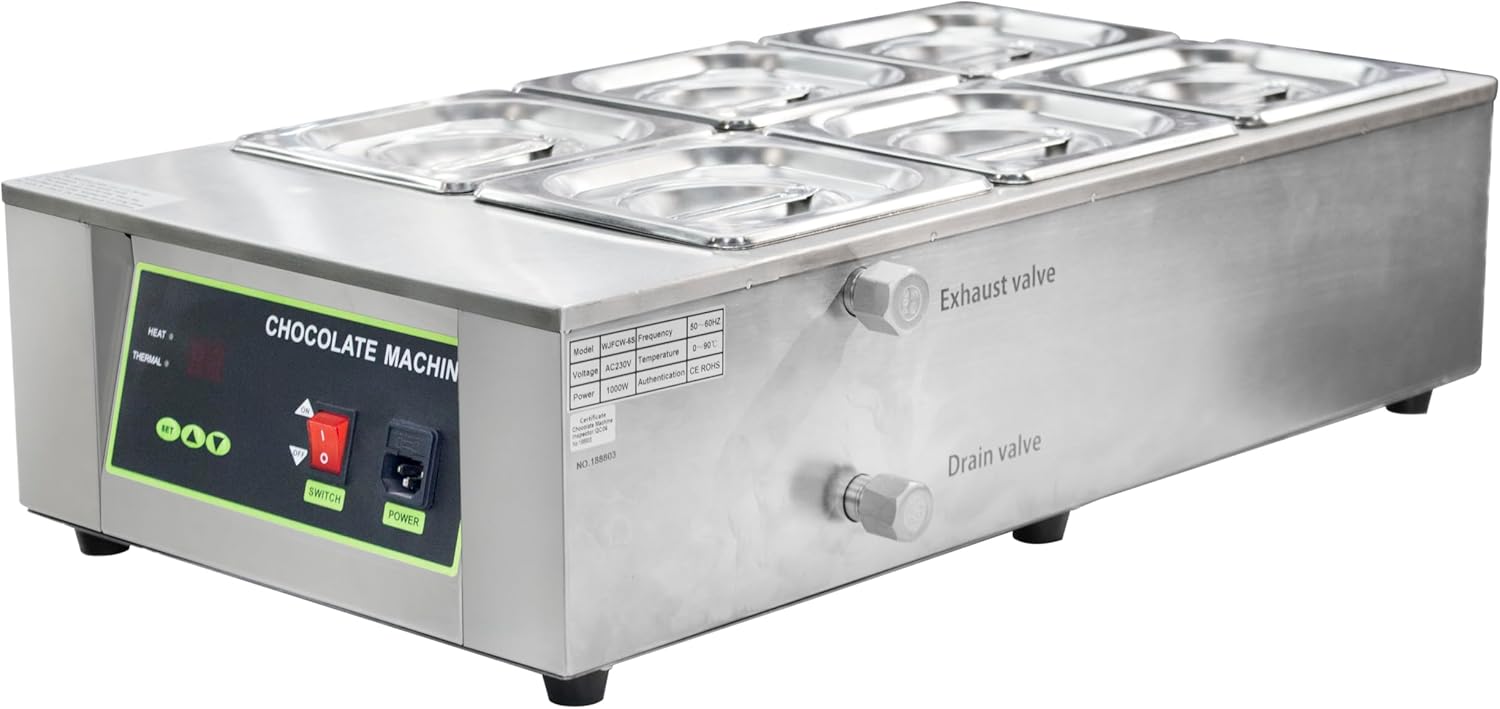 g grace commercial chocolate tempering machine,1000w chocolate melting machine with temperature control, for chocolate/milk/cream/soup melting and heating (d2004 6 compartment)