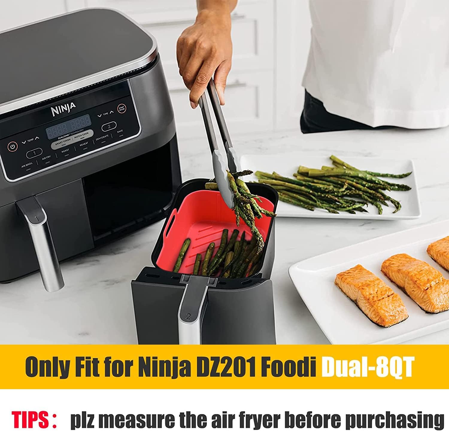 revhq air fryer reusable liner, for ninja foodi dz201/dz401 dualzone air fryer, oven insert silicone bowl, replacement of parchment paper liners, non stick basket for 8qt pot and above