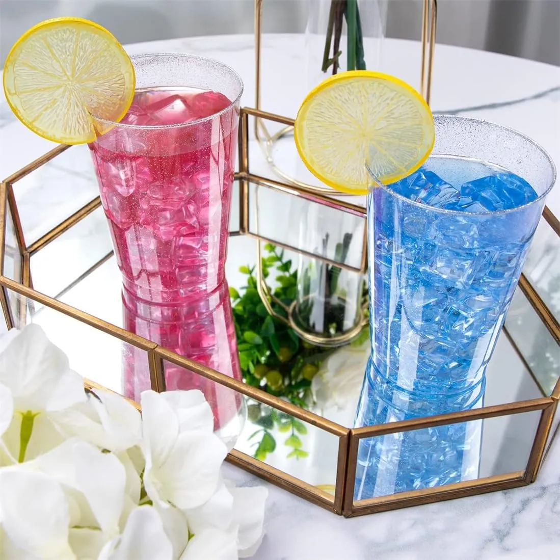 KWSLIN Disposable Plastic Cups, 20 Pack 10oz Silver Glitter Plastic Cups, Clear Plastic Tumblers, Elegant Appearance and easy to clean, Silver Plastic Cups for Wedding, Thanksgiving, Party Cups