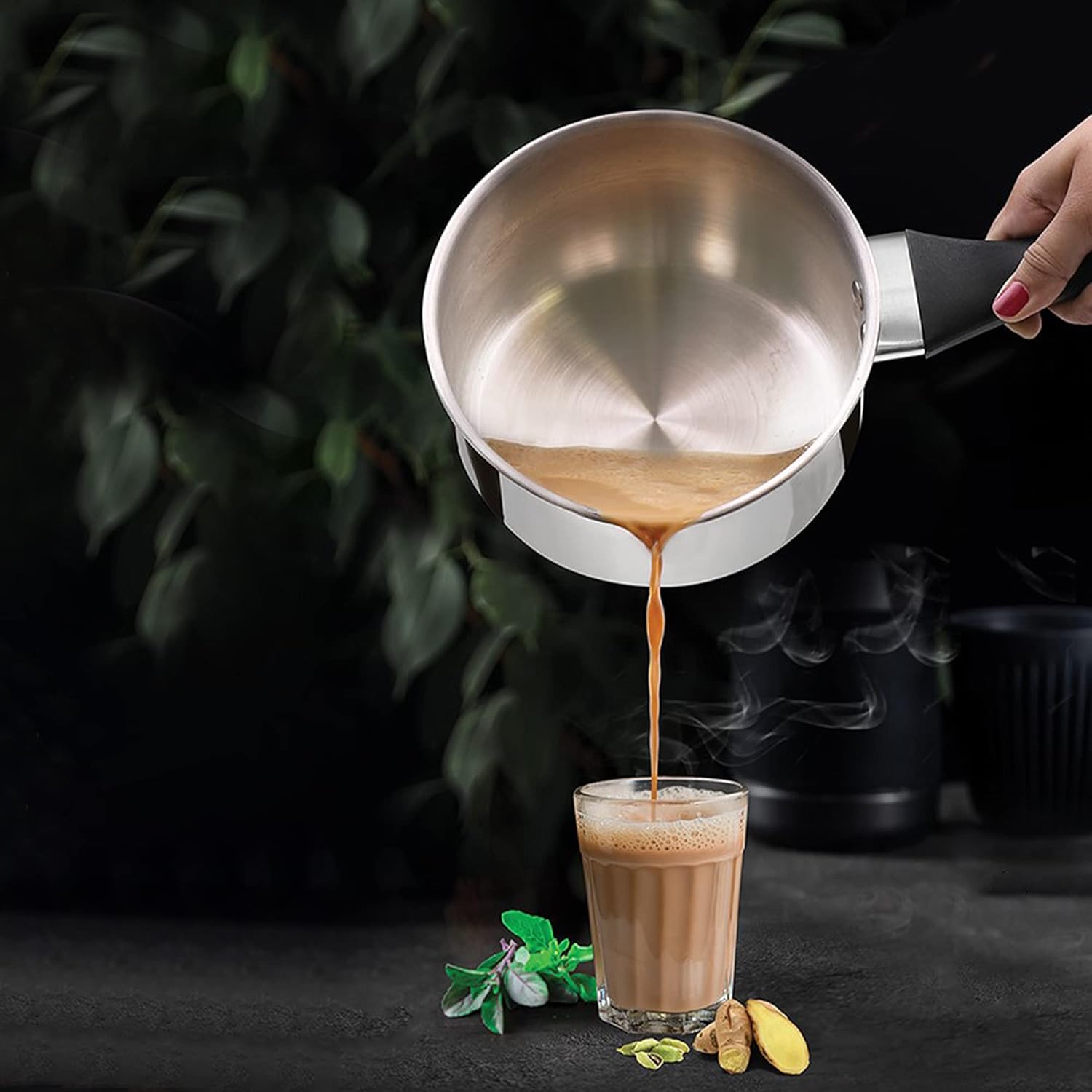 milton pro cook stainless steel sandwich bottom sauce/tea pan with bakelite handle, 18 cm/ 2.3 litre, silver | induction safe | flame safe | hot plate safe | dishwahser safe