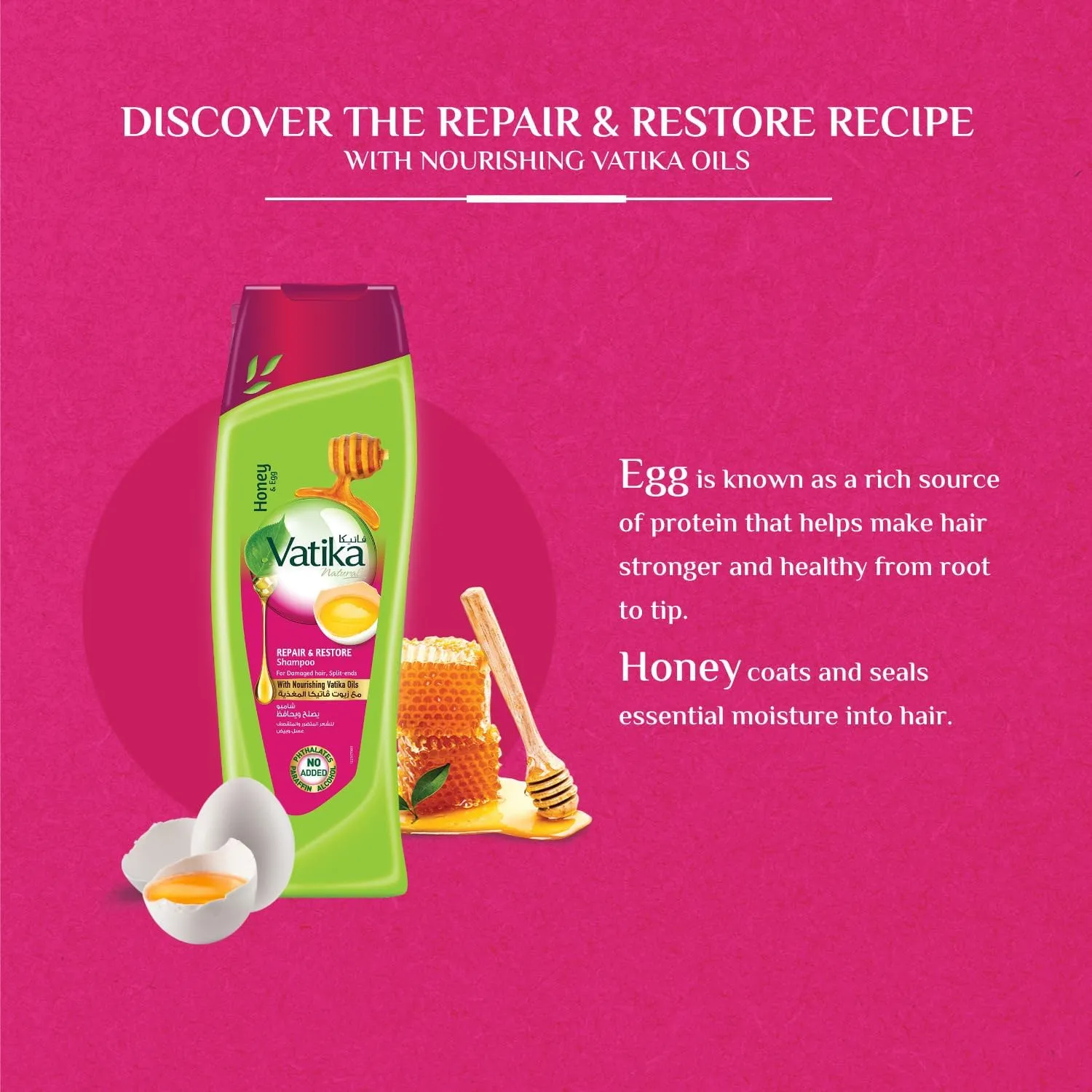 vatika naturals repair and restore shampoo 400ml | enriched with egg and honey | for damaged hair and split ends