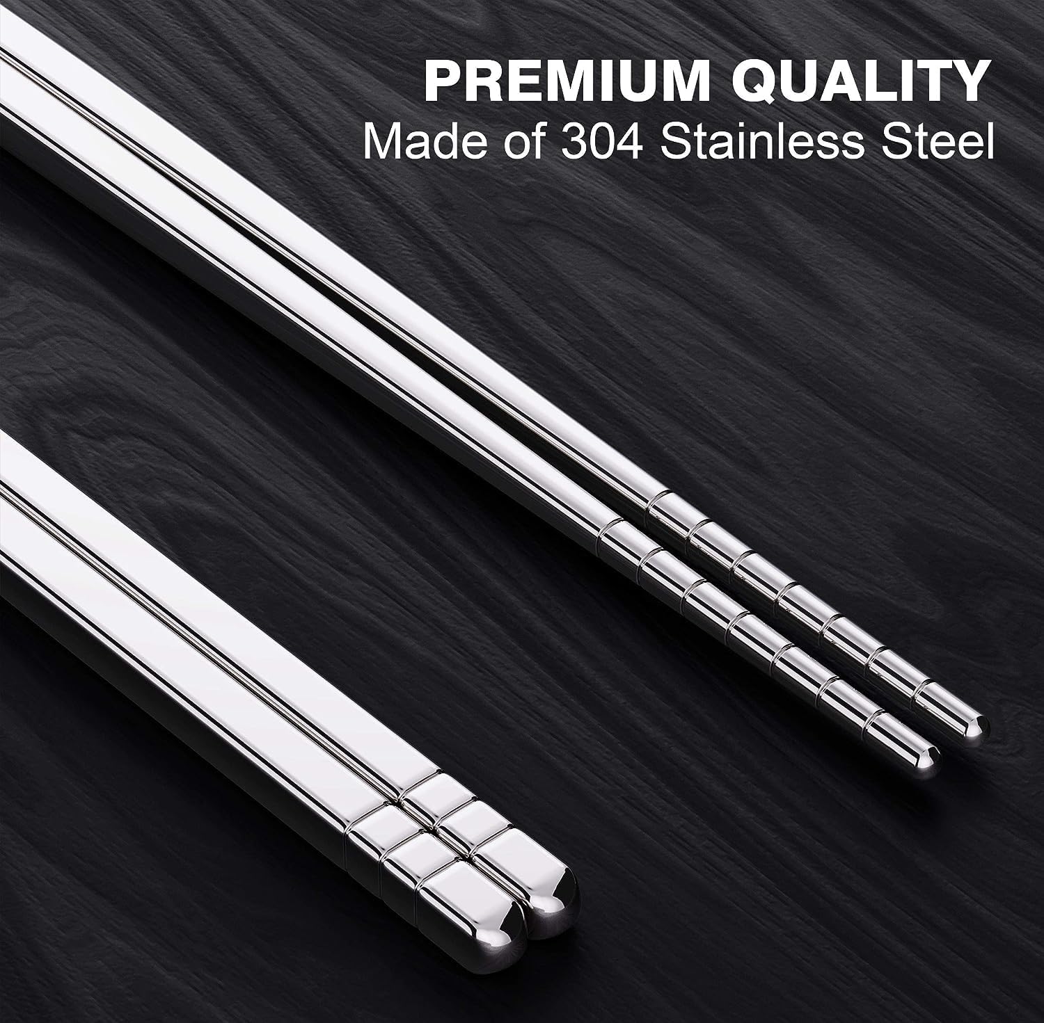 grace stainless reusable chopsticks,safe metal chopsticks set food grade 304 stainless steel chopstick non slip round healthy lightweight travel 5 pairs (gb/t15067)