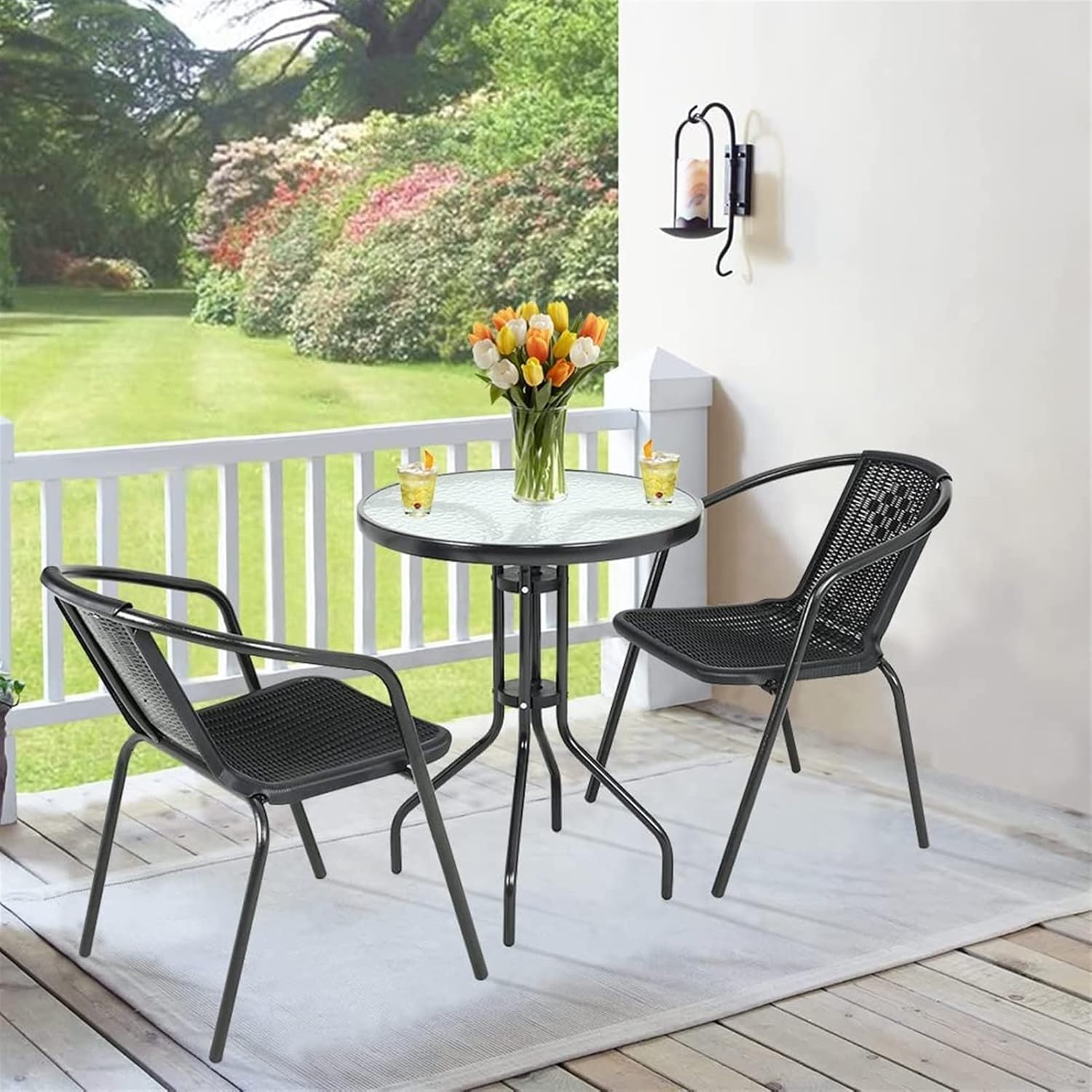 vital garden dining set 3 piece outdoor furniture patio dining table and chair balcony dinner table dinner chair poly rattan anthracite & grey