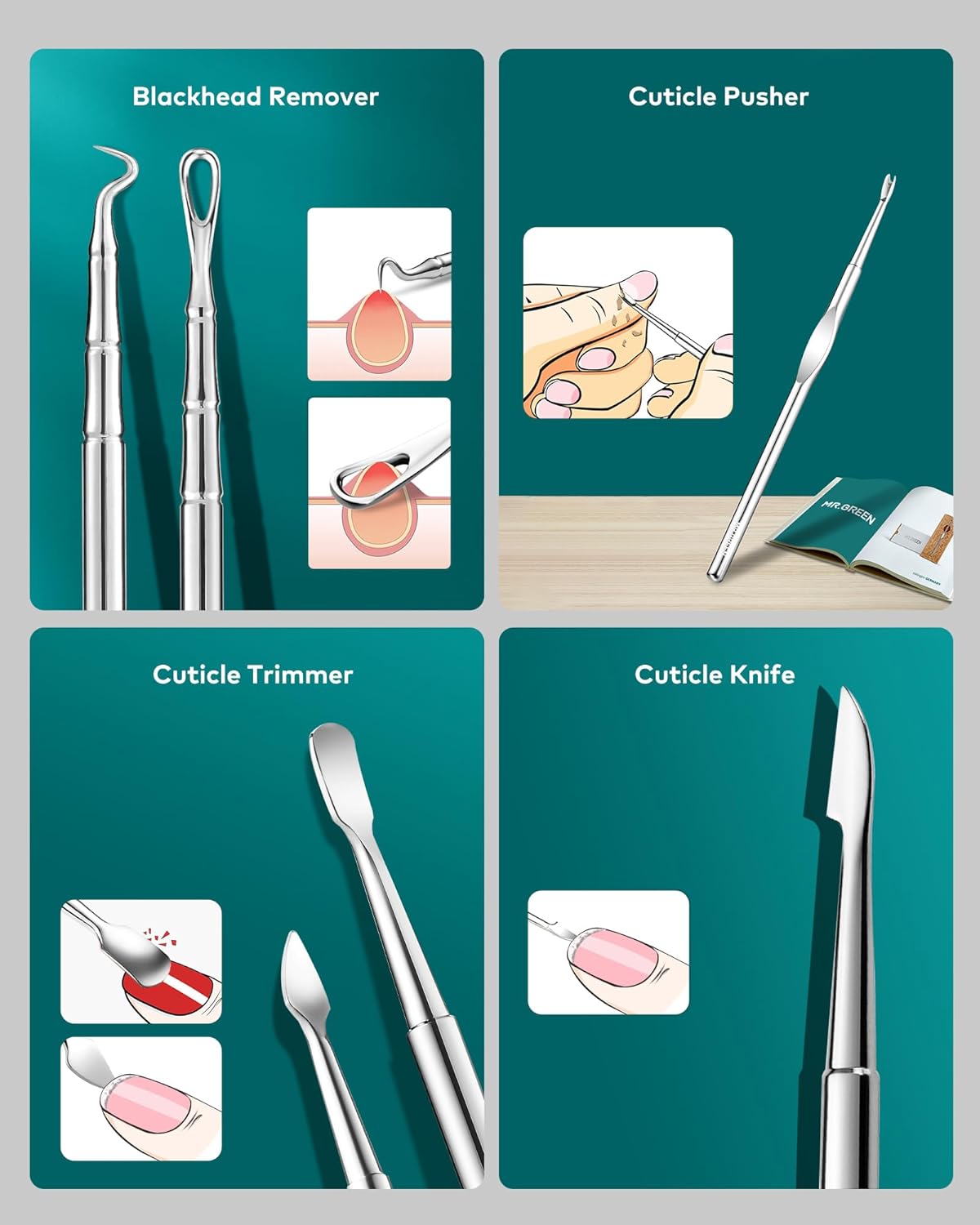 mr.green manicure set, pedicure sets, nail clipper sets, stainless steel professional nail cutter kits with travel case (12 count)