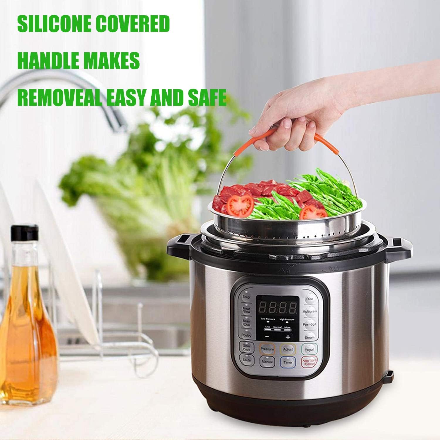 angju stainless steel steam basket, 304 stainless steel rice cooker steam pot pressure cooker anti scald steamer, used for steaming vegetables and fruit eggs cleaning basket