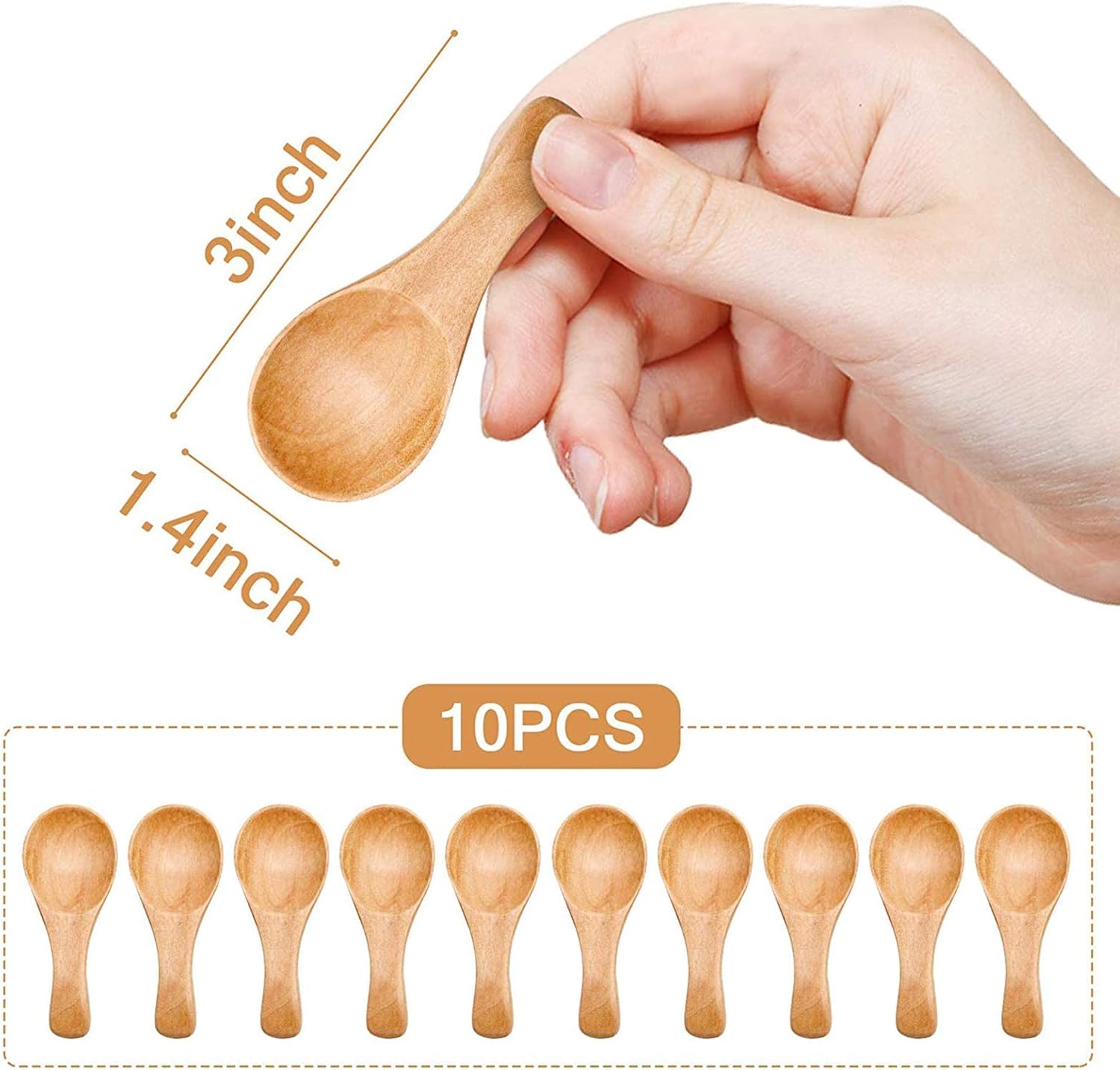 delfino small wooden teaspoon, wooden teaspoon small teaspoons serving wooden utensils for salt spoon honey coffee tea sugar salt, mini wooden spoon for daily use light brown (10 pieces 3 inches)