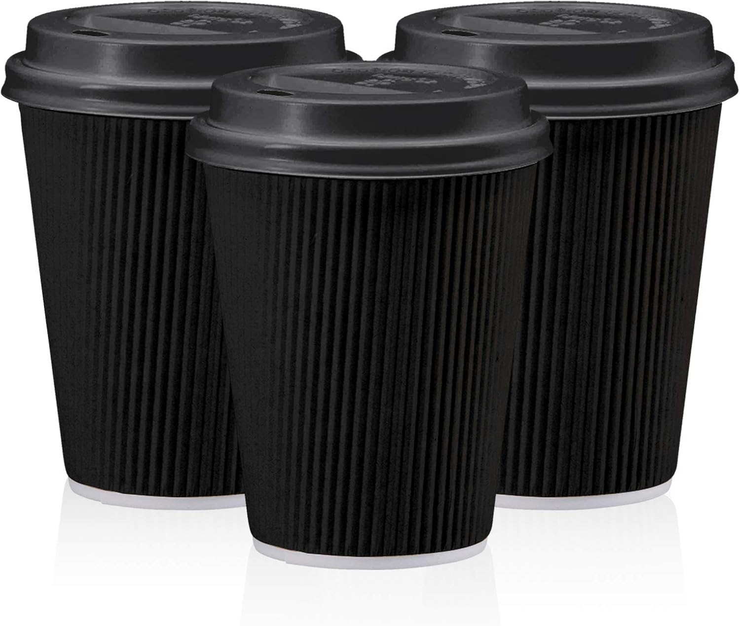 markq 8 oz black disposable coffee cups with lids | triple wall ripple paper cups | disposable cups for hot & cold drinks | eco friendly disposable cups [50 sets]