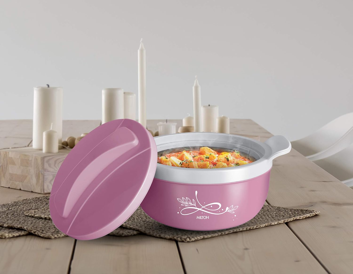 milton crave 1500 insulated inner stainless steel casserole, 1380 ml, pink | pu insulated | bpa free | odour proof | food grade | easy to carry | easy to store | ideal for chapatti | roti | curd maker