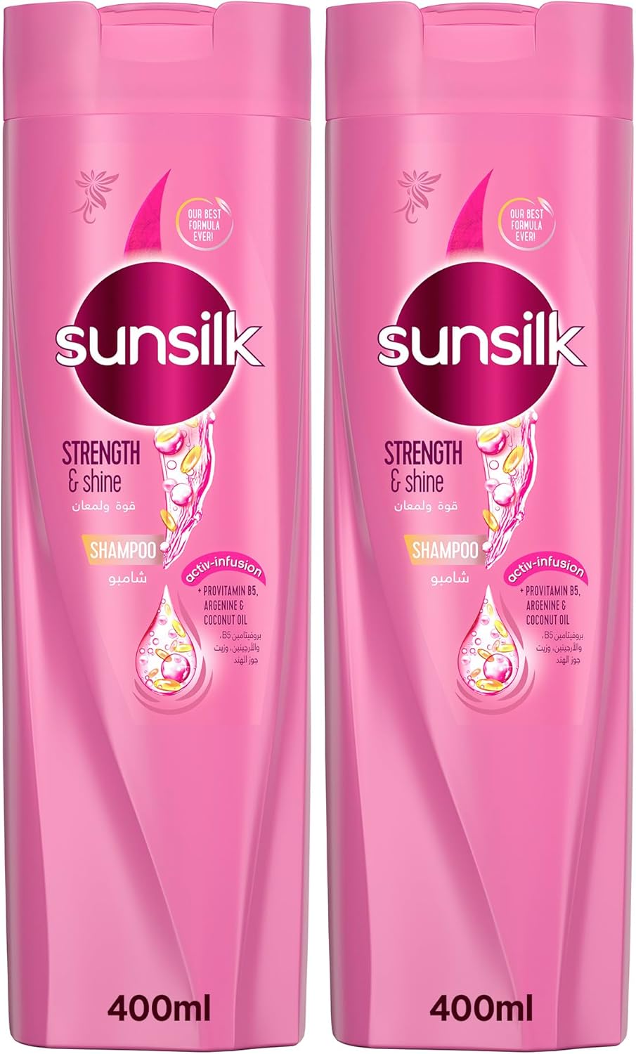 sunsilk shampoo, for weak & dull hair, strength & shine, with provitamin b5, argenine & coconut oil, 2 x 400ml