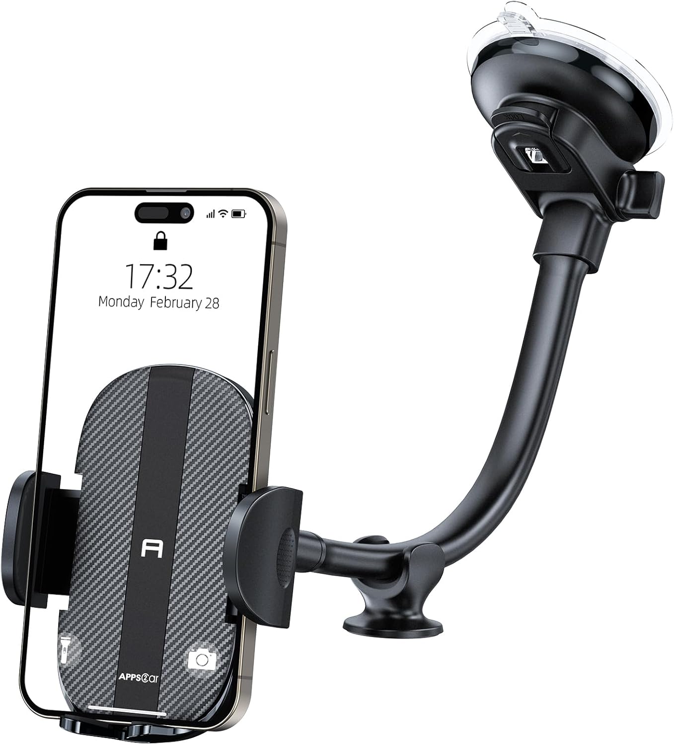 apps2car car phone holder dashboard windshield car phone mount strong suction long arm phone holder mount for all iphone android smartphone