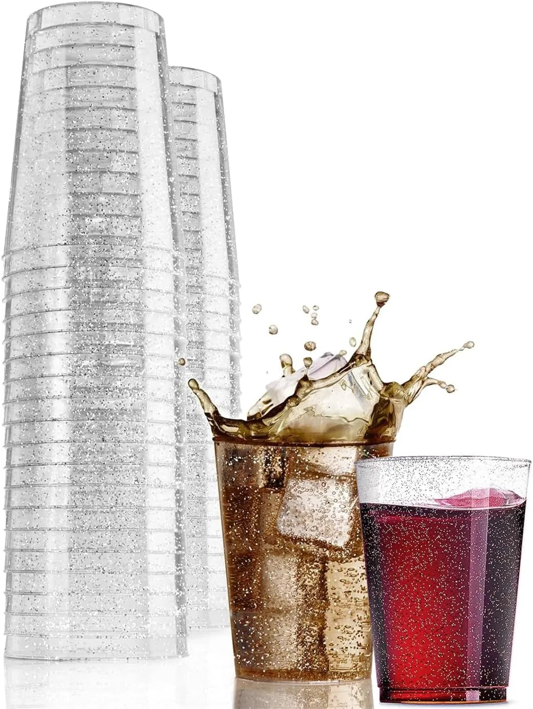 KWSLIN Disposable Plastic Cups, 20 Pack 10oz Silver Glitter Plastic Cups, Clear Plastic Tumblers, Elegant Appearance and easy to clean, Silver Plastic Cups for Wedding, Thanksgiving, Party Cups