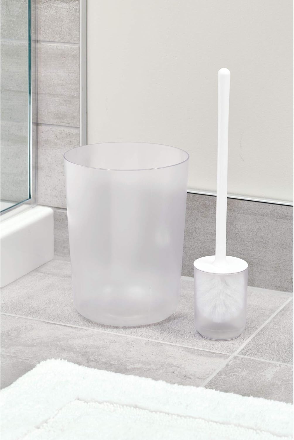 idesign finn bpa free plastic round waste basket 7.64" x 10", clear