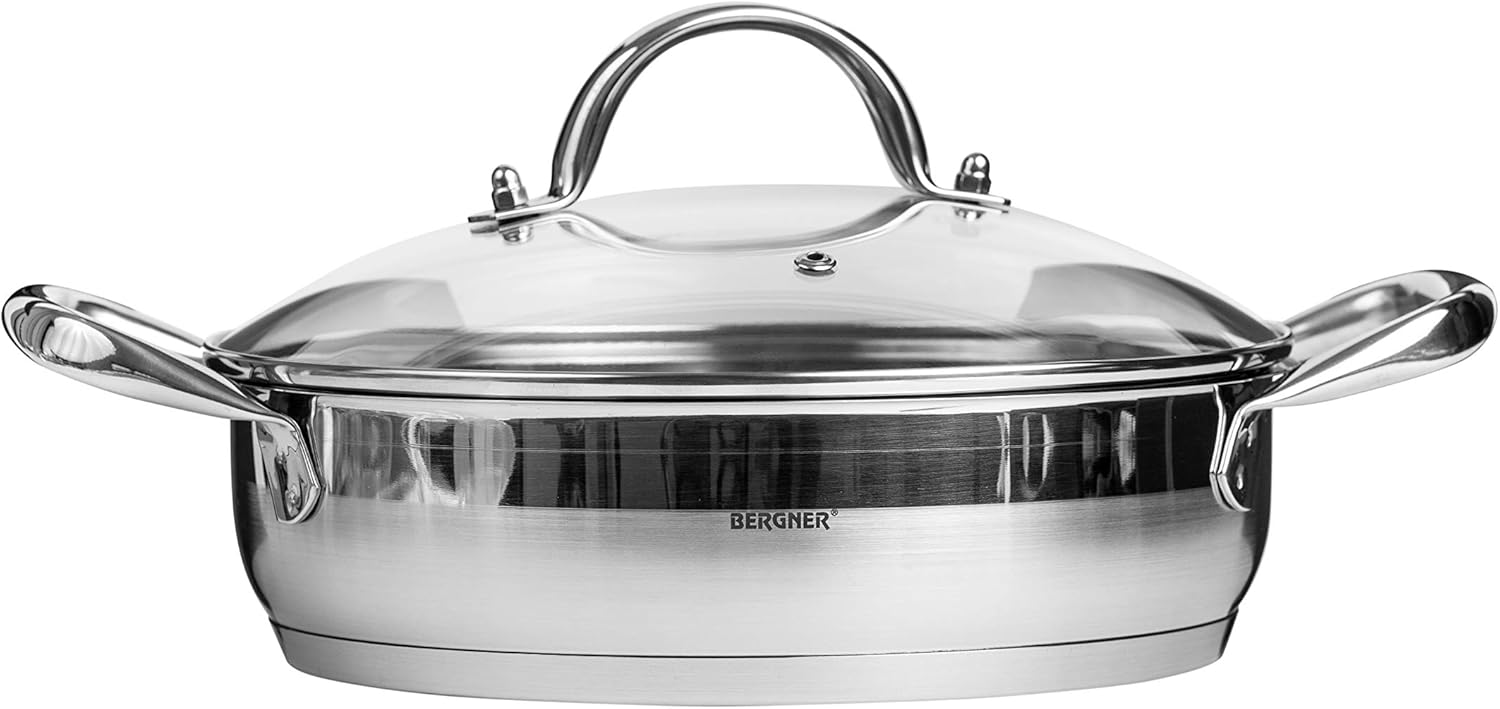 bergner gourmet cooking pot with glass lid set of 2 bg9848, silver, 24 cm, stainless steel