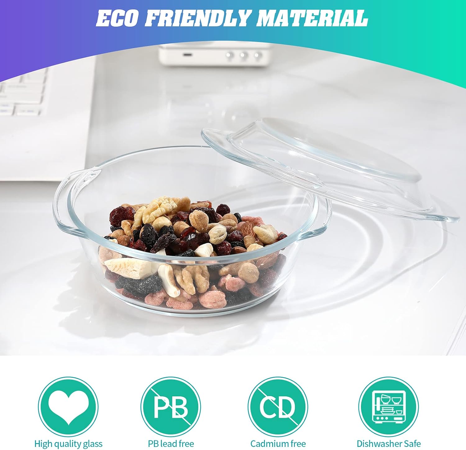 glass soup bowl with handles lid glass cereal bowls clear oatmeal bowl small glass bowl for breakfast cooking,small casserole dish round baking dish with lid, microwave, dishwasher, oven, stove safe