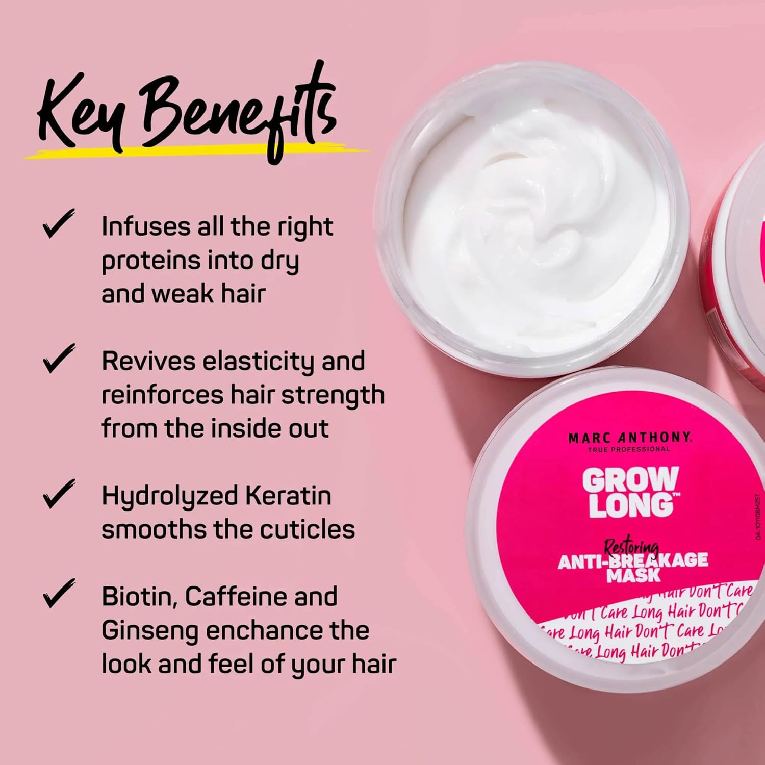 marc anthony deep conditioning hair mask for dry & damaged hair, grow long biotin argan oil, caffeine & keratin anti frizz leave in repair treatment for split ends & breakage