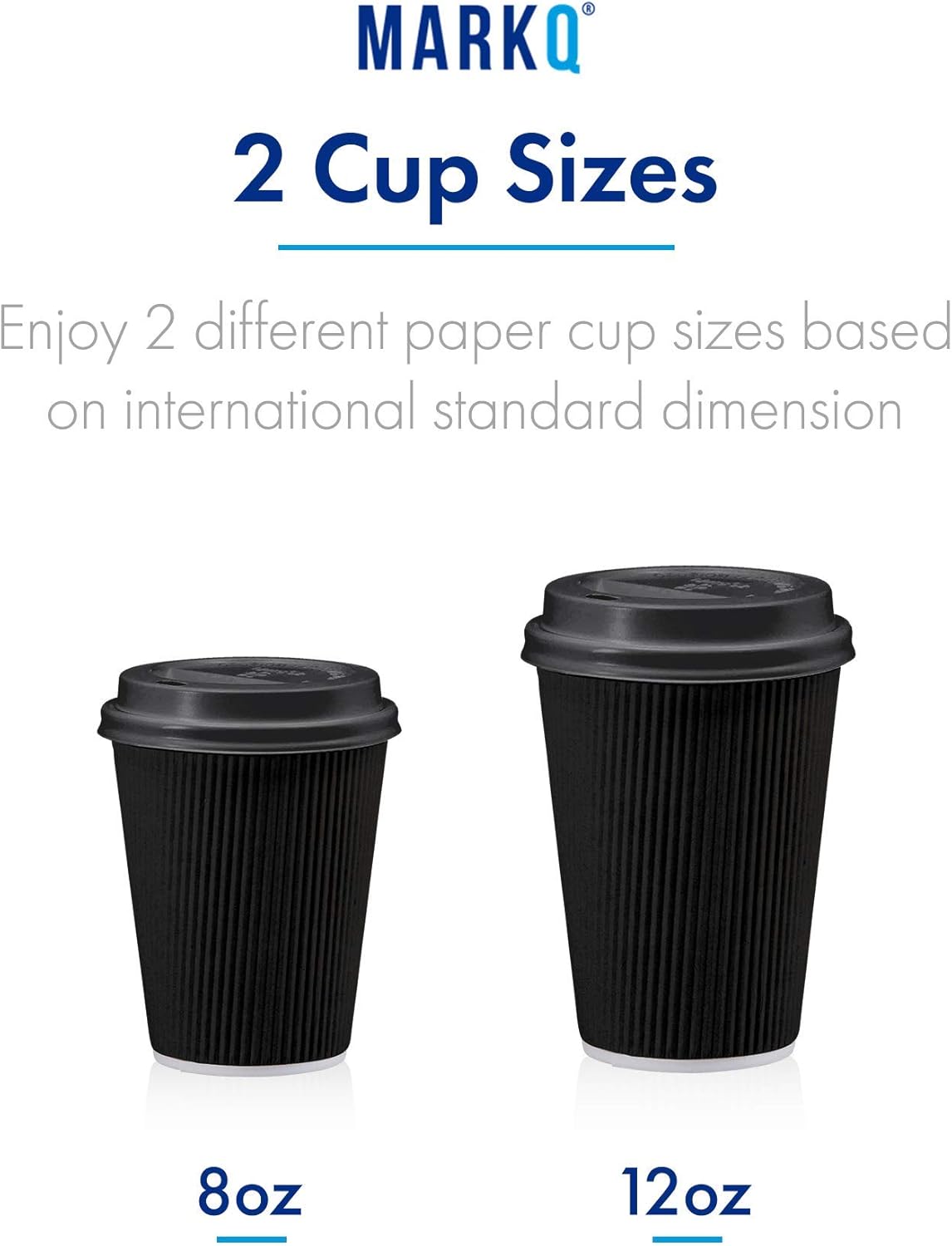 markq 8 oz black disposable coffee cups with lids | triple wall ripple paper cups | disposable cups for hot & cold drinks | eco friendly disposable cups [50 sets]