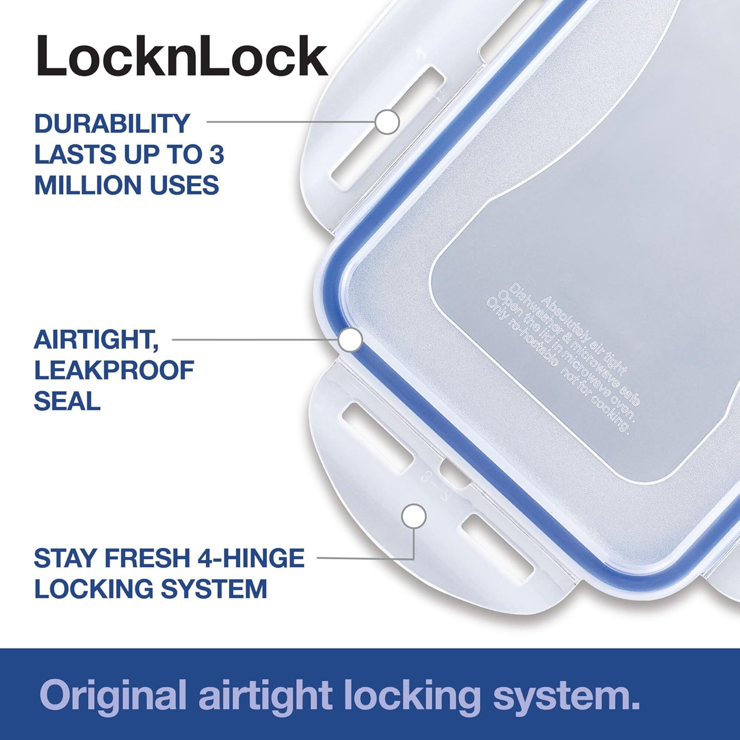 locknlock hpl822b, airtight tall food storage container, 88 oz, square, clear blue