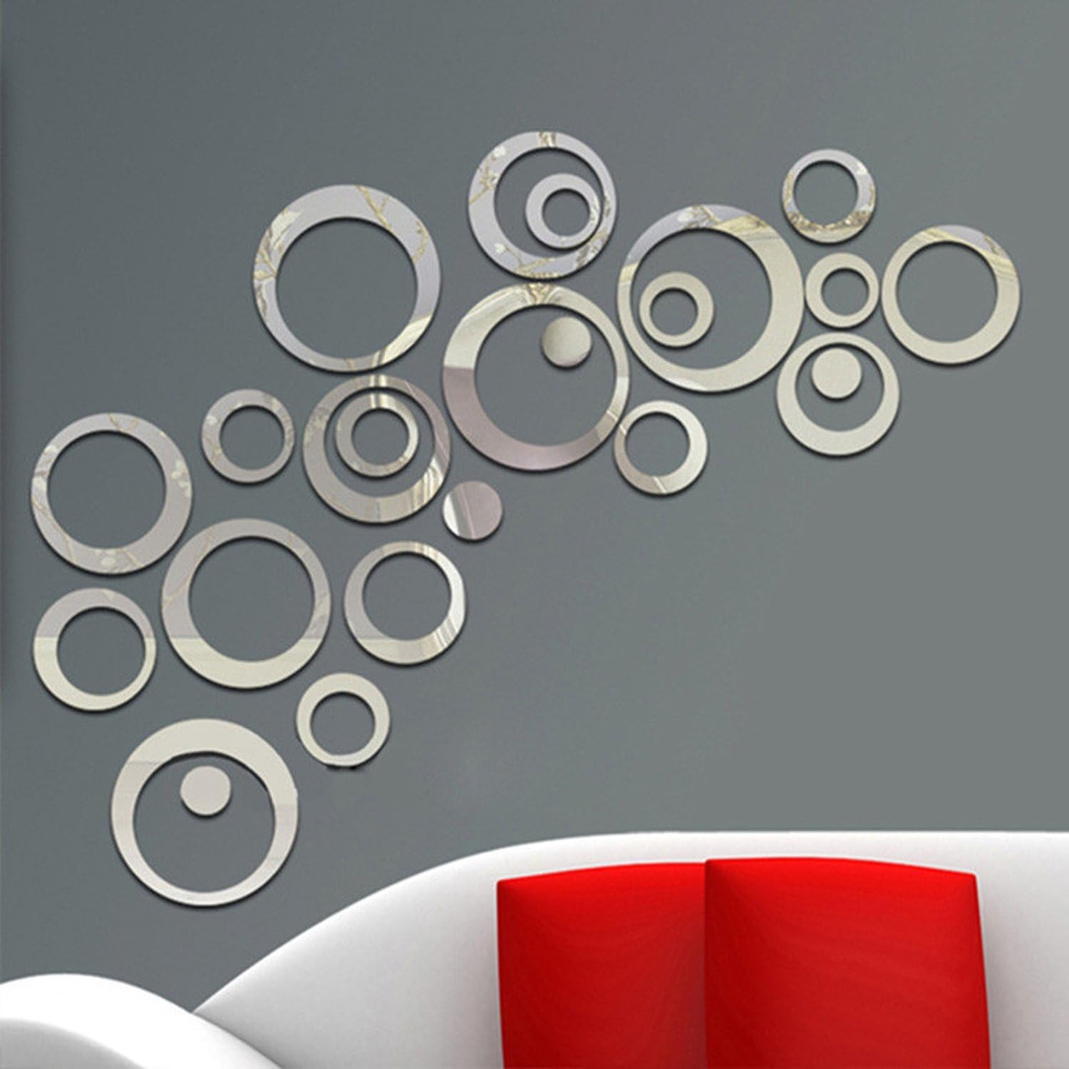 aooyaoo (grey) aooyaoo circle mirror diy wall sticker wall decoration 24pcs grey