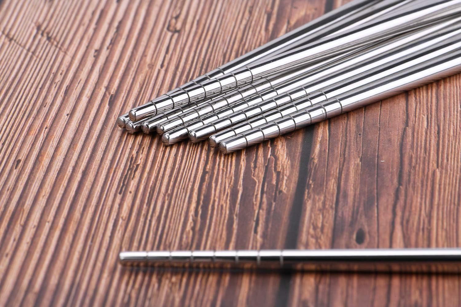 grace stainless reusable chopsticks,safe metal chopsticks set food grade 304 stainless steel chopstick non slip round healthy lightweight travel 5 pairs (gb/t15067)