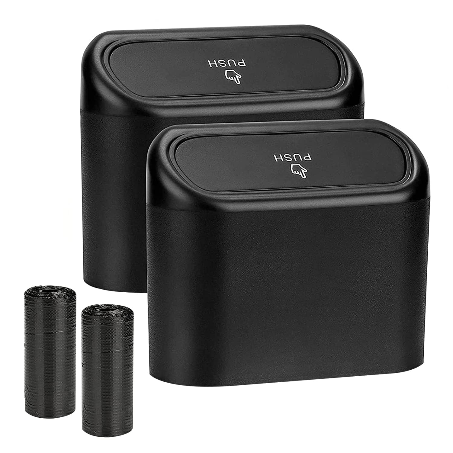 2 pack car trash can container with 30 waste poly bags vehicle trash bin leak proof dustbin garbage bag kitchen cabinet organizer desktop bath bedroom home&outdoor wastebasket office waste bin holder