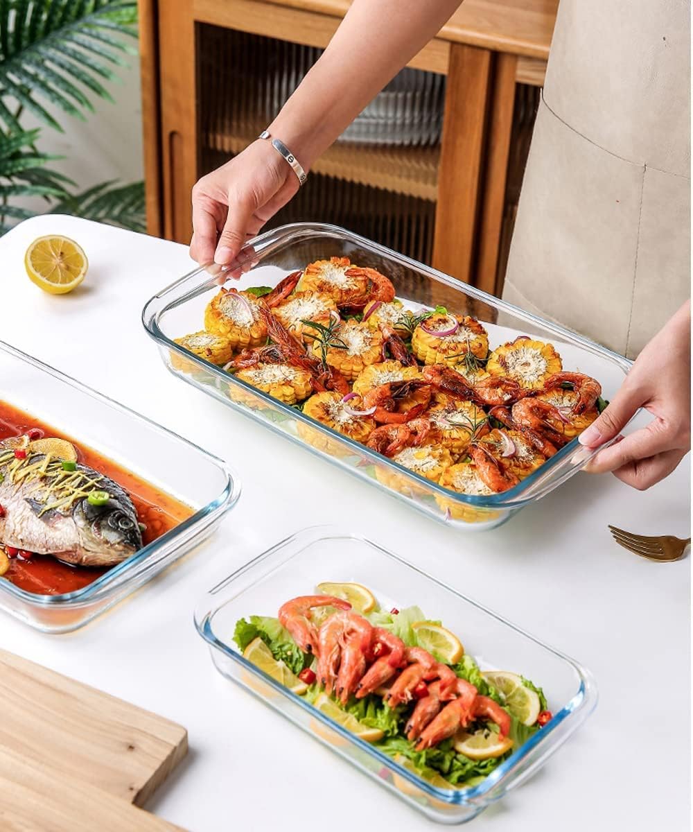 baking dish glass size 2.6l (extra large) for cooking, baking and roasting, casserole dish, baking tray is 100% borosilicate glass, bpa free, microwave and dishwasher safe loaf tray, oven tray