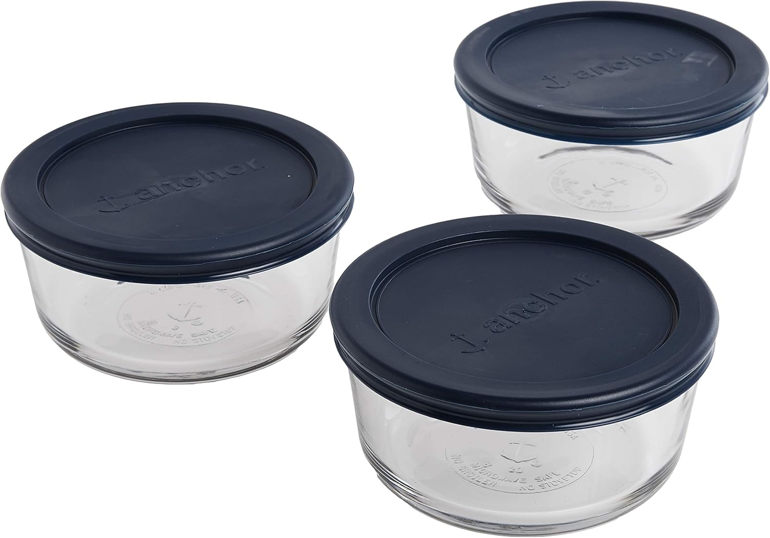 anchor hocking classic glass food storage containers with lids, blue, 2 cup (set of 3)