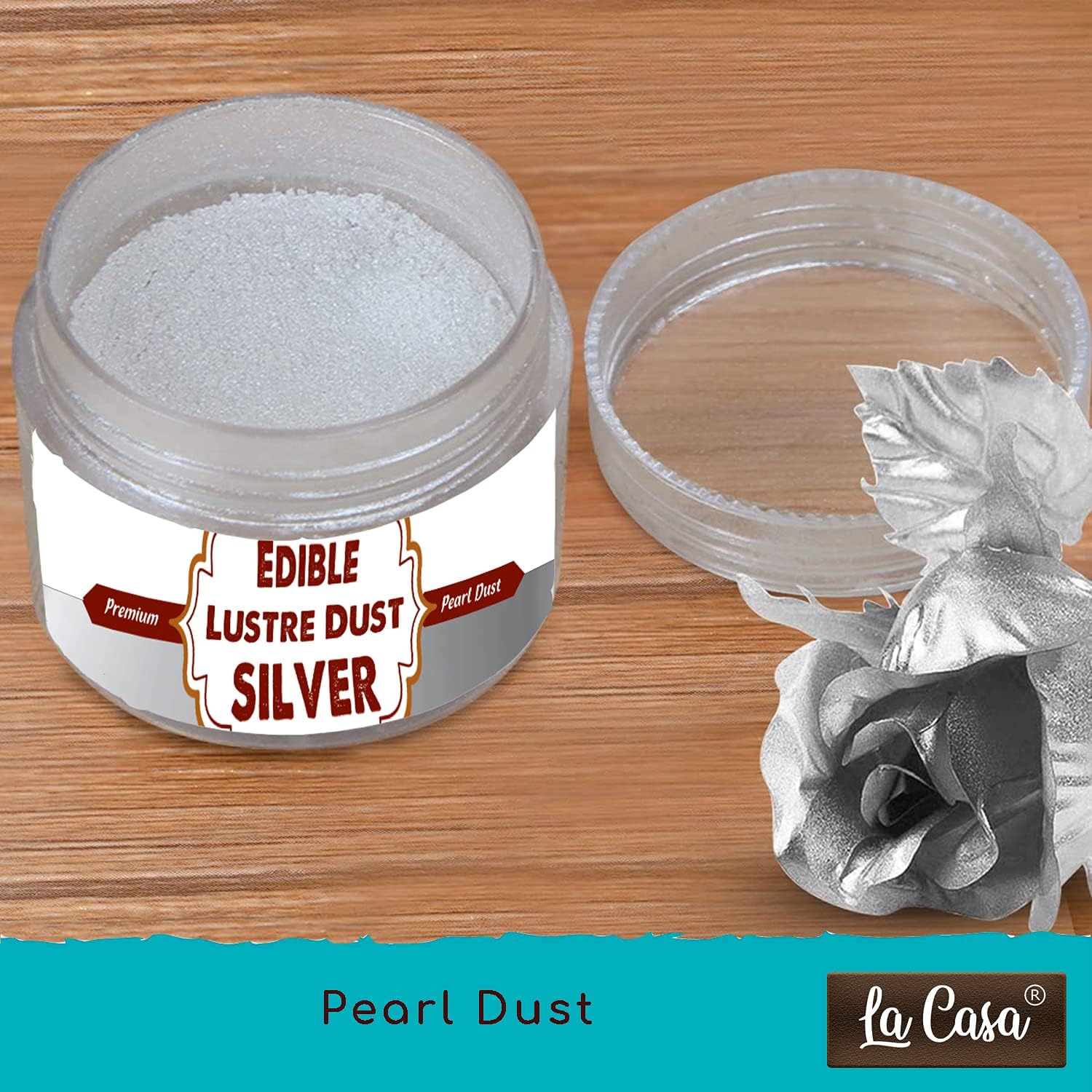 la casa premium edible lustre dust royal silver | pearl dust ideal for cake icing decoration & garnishing | 9gm |