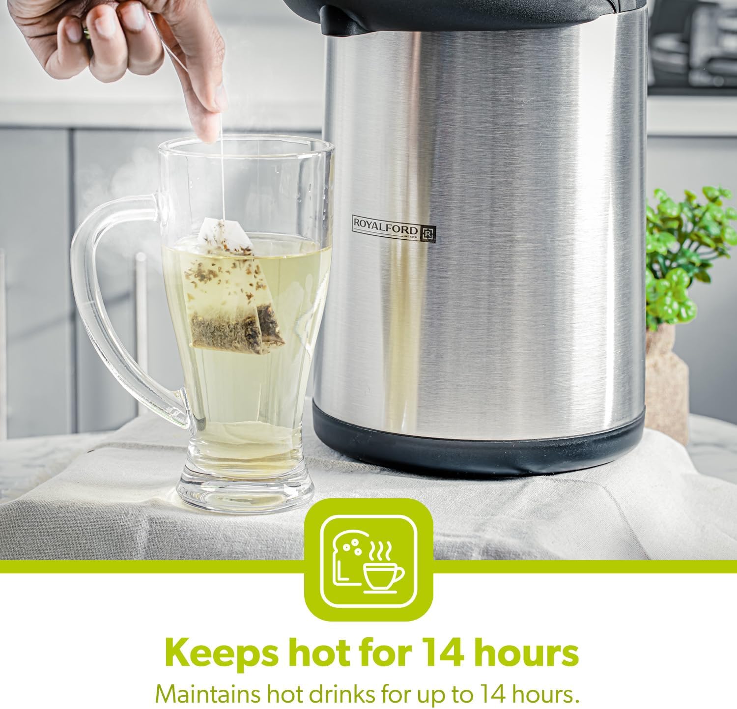 royalford coffee/tea stainless steel vacuum flask, 3 litres, rf 8336