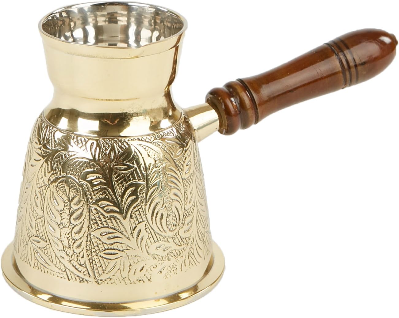 mind reader turkish style brass coffee pot with wooden handle, gold
