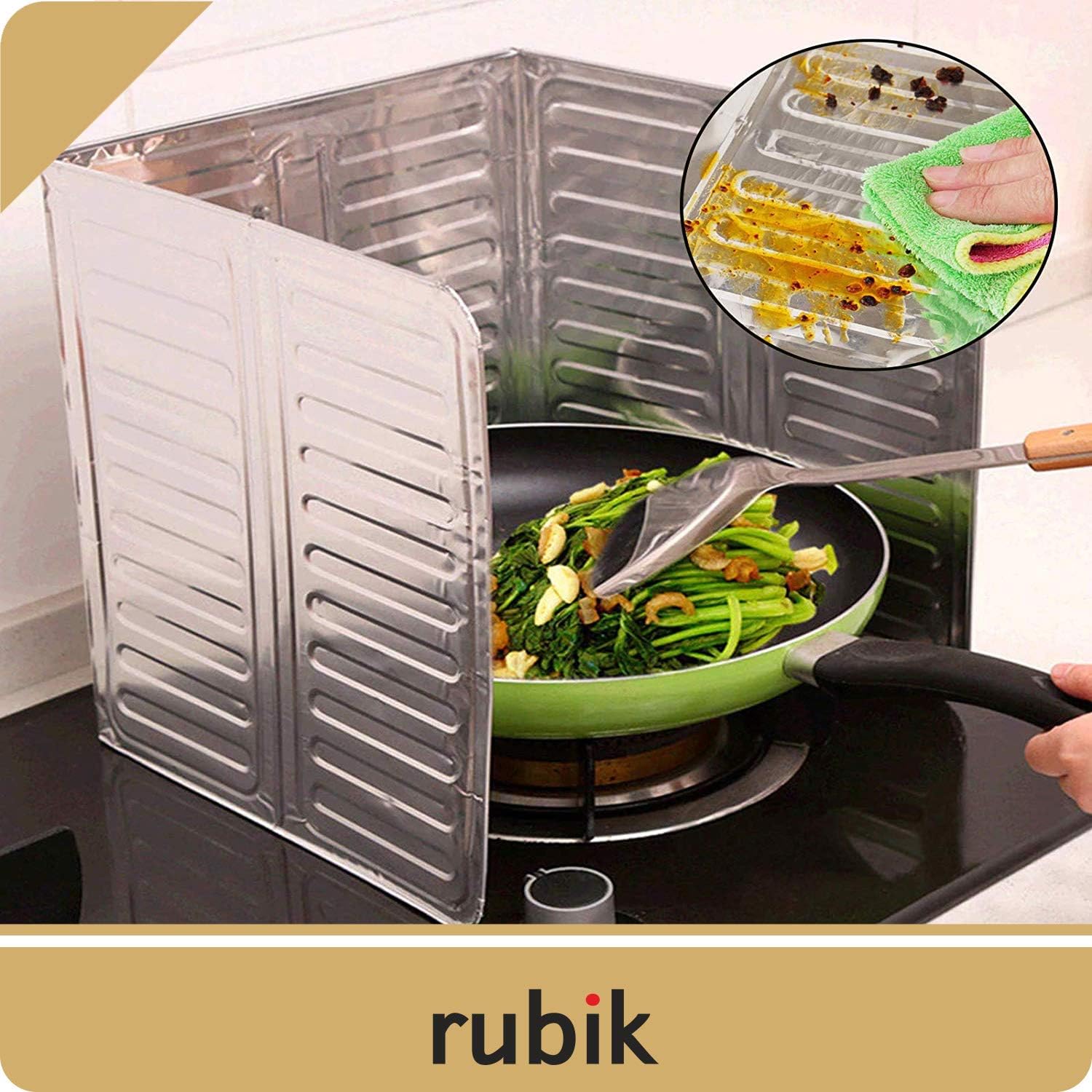 rubik oil splash guard cooking, aluminum foil gas stove oil splatter shield screen for stove top, frying pan, kitchen tool for wall oil (1, silver)