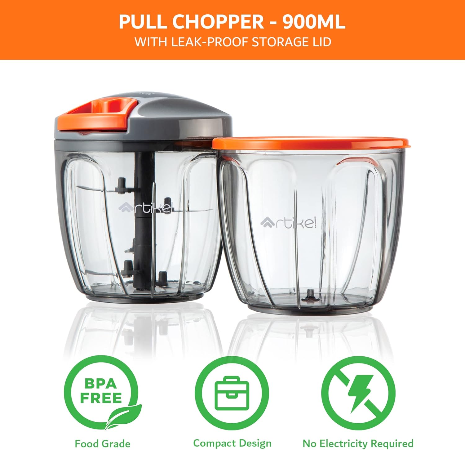 artikel® manual chopper & blender with storage lid | chops vegetables, nuts & fruits | blends flour | egg beater | meat mincer | large 900 ml