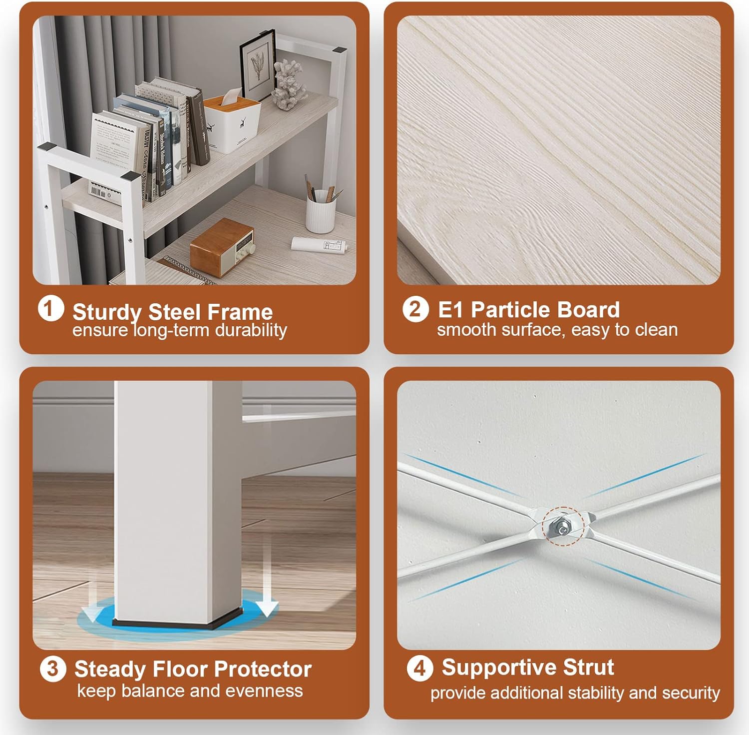 sky touch computer desk table with shelves 120x48cm, 4 tier study table with bookshelf desk storage reversible study table office corner desk with shelves home office desk easy assemble